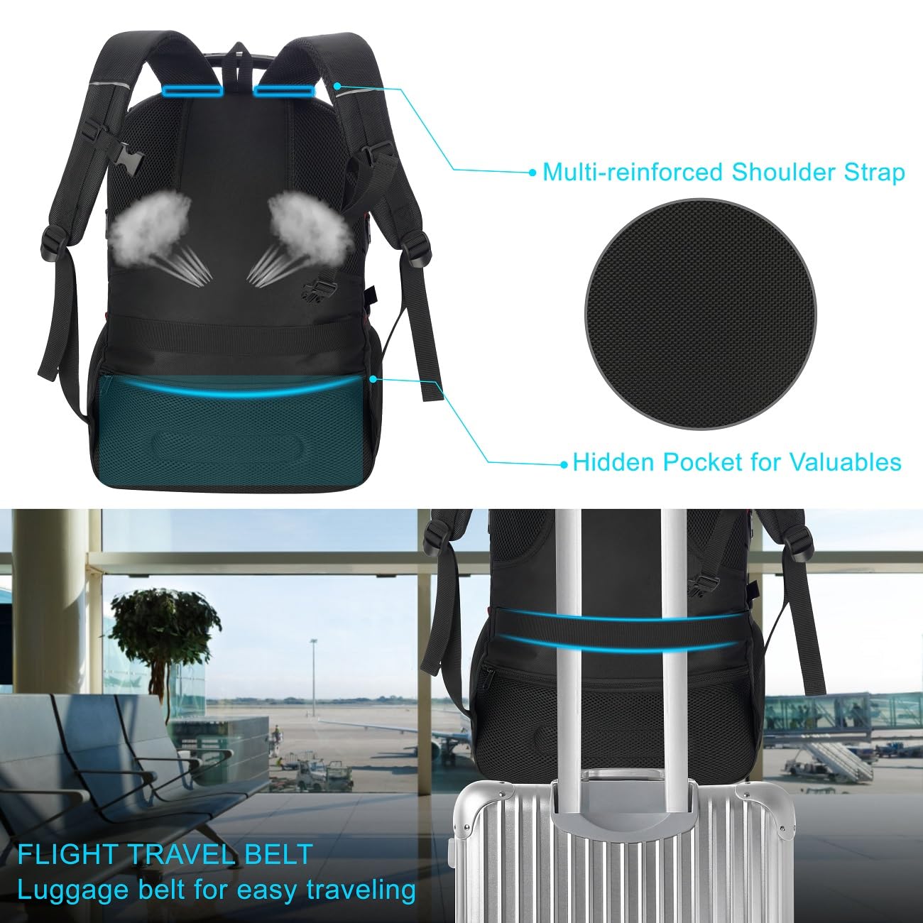 18.4 Inch Large Laptop Backpack for Men & Women - Waterproof Travel Backpack with Shoe Compartment, PC Sleeve - Perfect for Gym, Hiking, Business, College & School - Carry On Bookbag for Daily Commute & Outdoor Activities (Black)