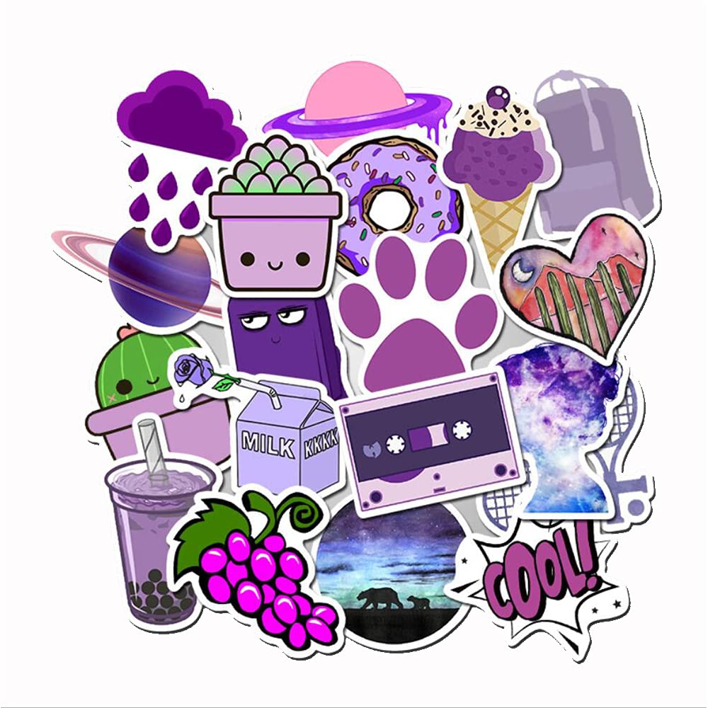 50 PCS Cute Purple Aesthetic Stickers for Girls - Waterproof Vinyl Decals for Water Bottles, Laptops, Phones - Perfect for Teens & Kids DIY Crafts, School Supplies, and Room Decor