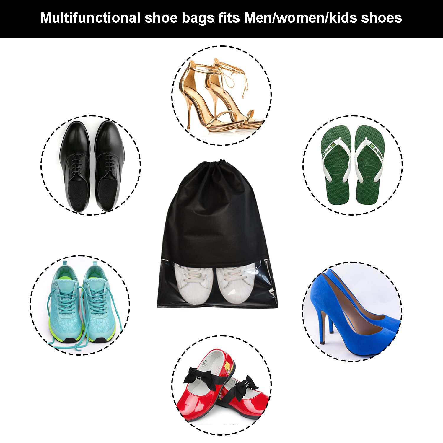 8PCS Travel Shoe Bags with Drawstring - Breathable Shoe Pouches for Men & Women - Large Shoe Organizer for Gym, Sports, Vacation & Storage