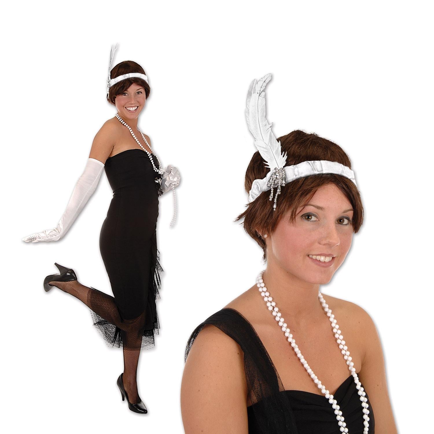 12 Pack Beistle Flapper Headband - White Roaring 20s Costume Accessories for Women's Gatsby Party, Halloween & Themed Events