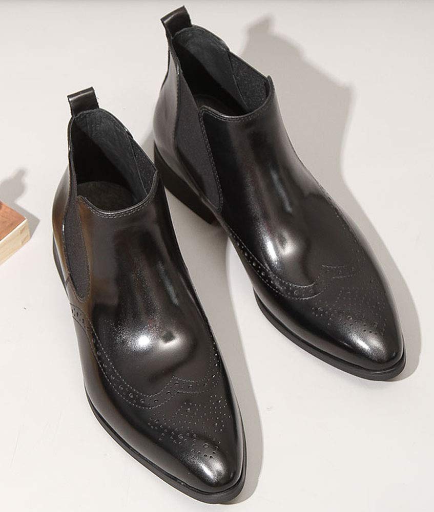 Santimon Men's Leather Chelsea Boots - Slip On Dress Ankle Boots with Brogue Detailing - Black - Perfect for Casual, Business & Formal Occasions