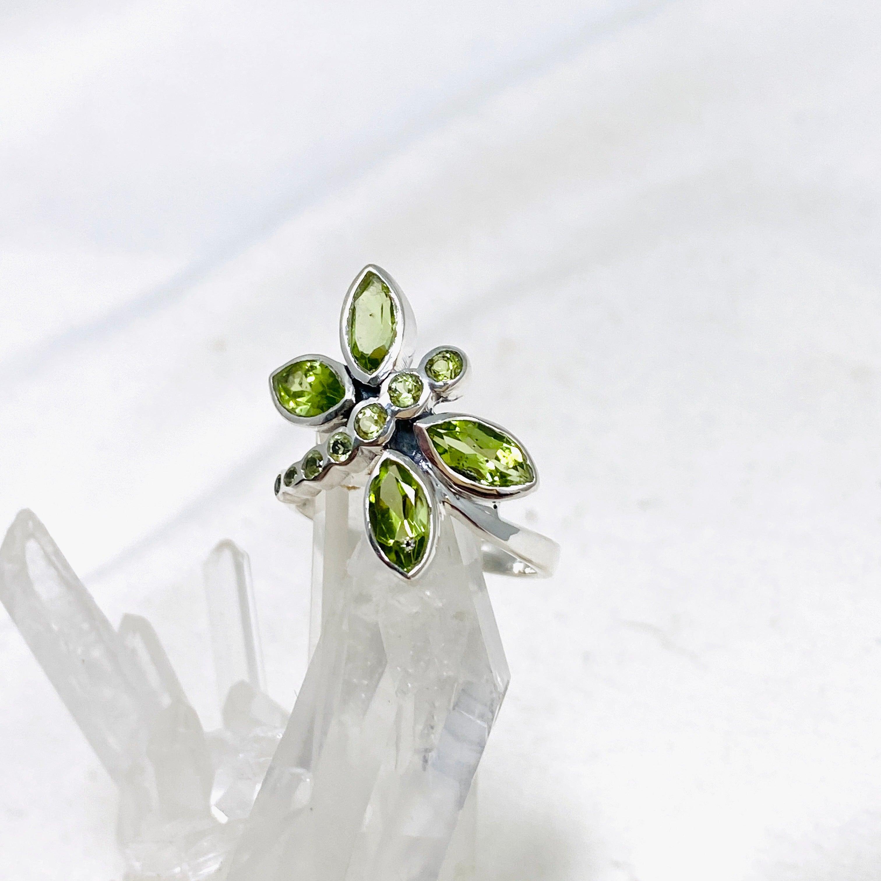 Faceted Peridot Dragonfly Ring R3887 - Elegant Nature-Inspired Jewelry for Women, Perfect for Weddings, Parties & Everyday Wear