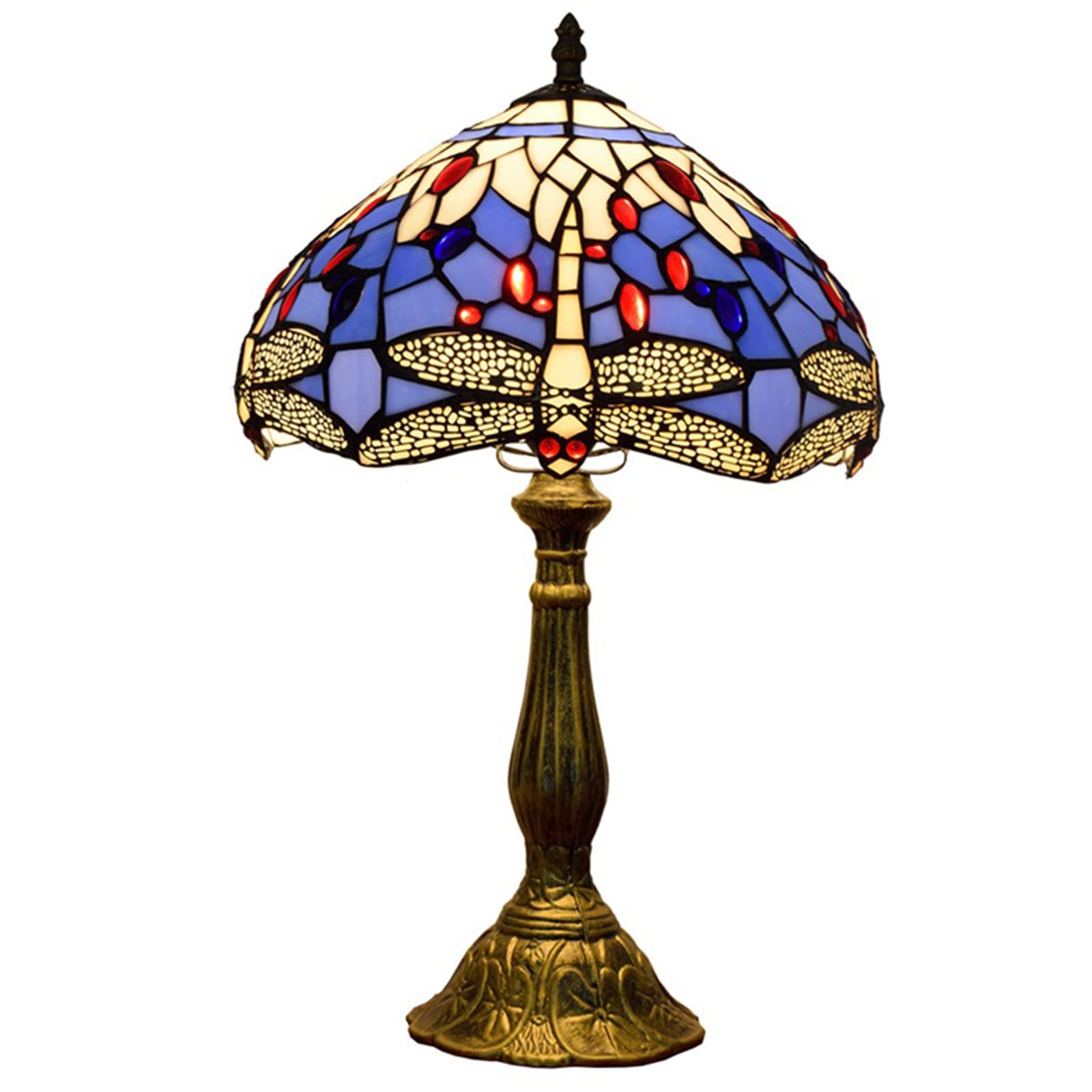 Dragonfly Table Lamp - 12 Inch Stained Glass Desk Light with Mediterranean Design for Bedroom, Living Room & Coffee Bar | Elegant Art Deco Lighting for Home & Office Decor
