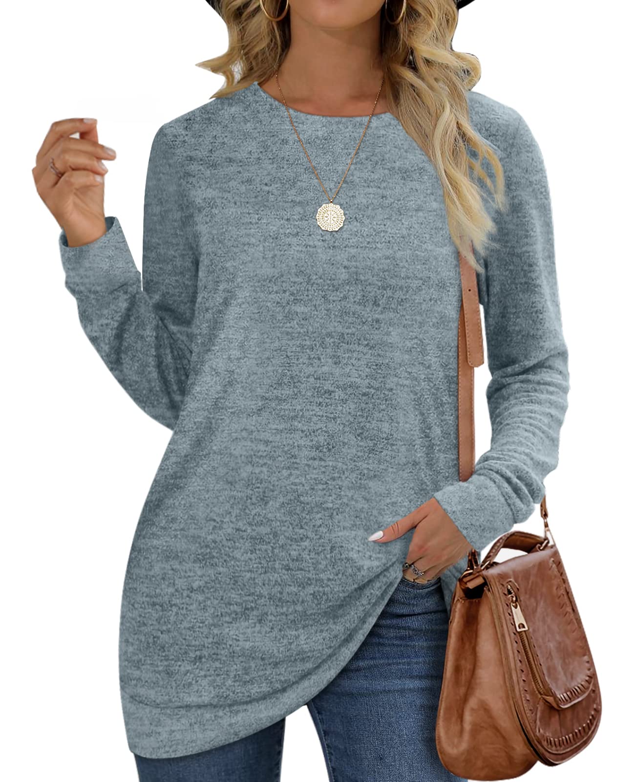 OFEEFAN Women's Crew Neck Long Sleeve Sweatshirt - Plain Casual Pullover for Everyday Wear | Perfect for Work, Gym & Weekend Outfits