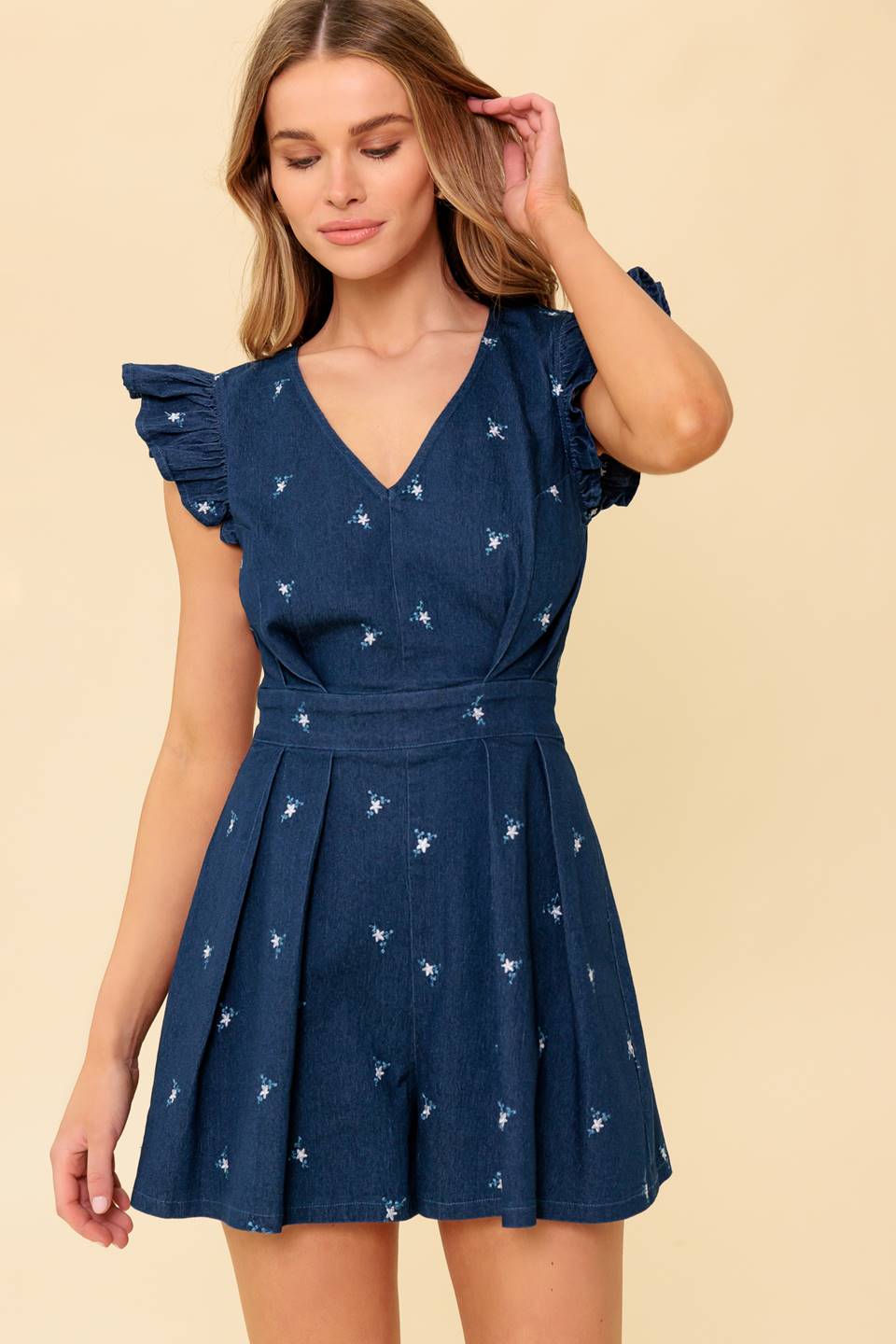 FELICITY Dark Indigo Embroidered Romper Jumpsuit for Women - Casual Summer Outfit, Beach Cover-Up, and Boho Chic Fashion