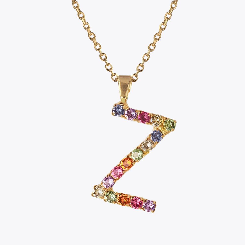 Personalized Letter Necklace Z - Custom Initial Pendant with Rainbow Charm | Elegant Jewelry Gift for Women, Girls | Perfect for Birthdays, Anniversaries, Valentine's Day & Everyday Wear
