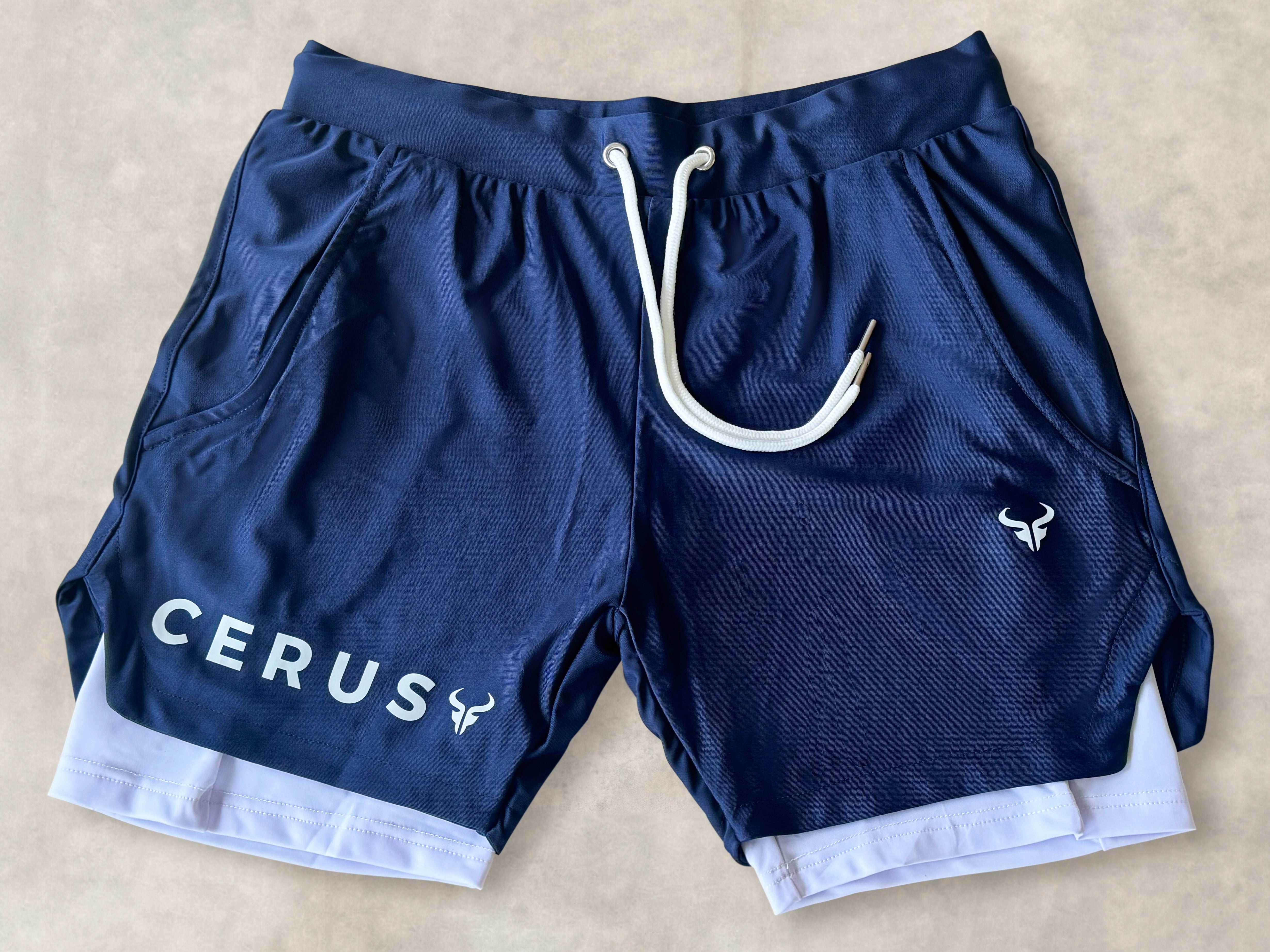 Cerus Navy Apex 2-in-1 Running Shorts with Liner - Men's Athletic Workout Gym Shorts for Running, Training & Outdoor Activities