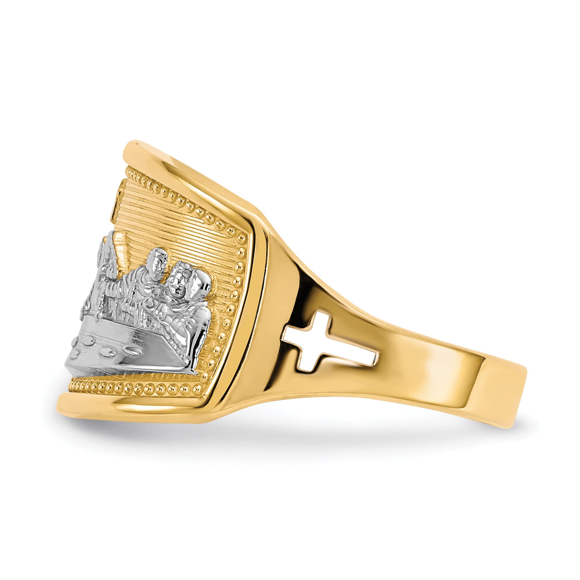 10k Yellow Gold & Rhodium Plated Last Supper Ring for Women - Size 6.0 - Religious Jewelry Gift for Christmas, Baptism & Faith-Based Occasions