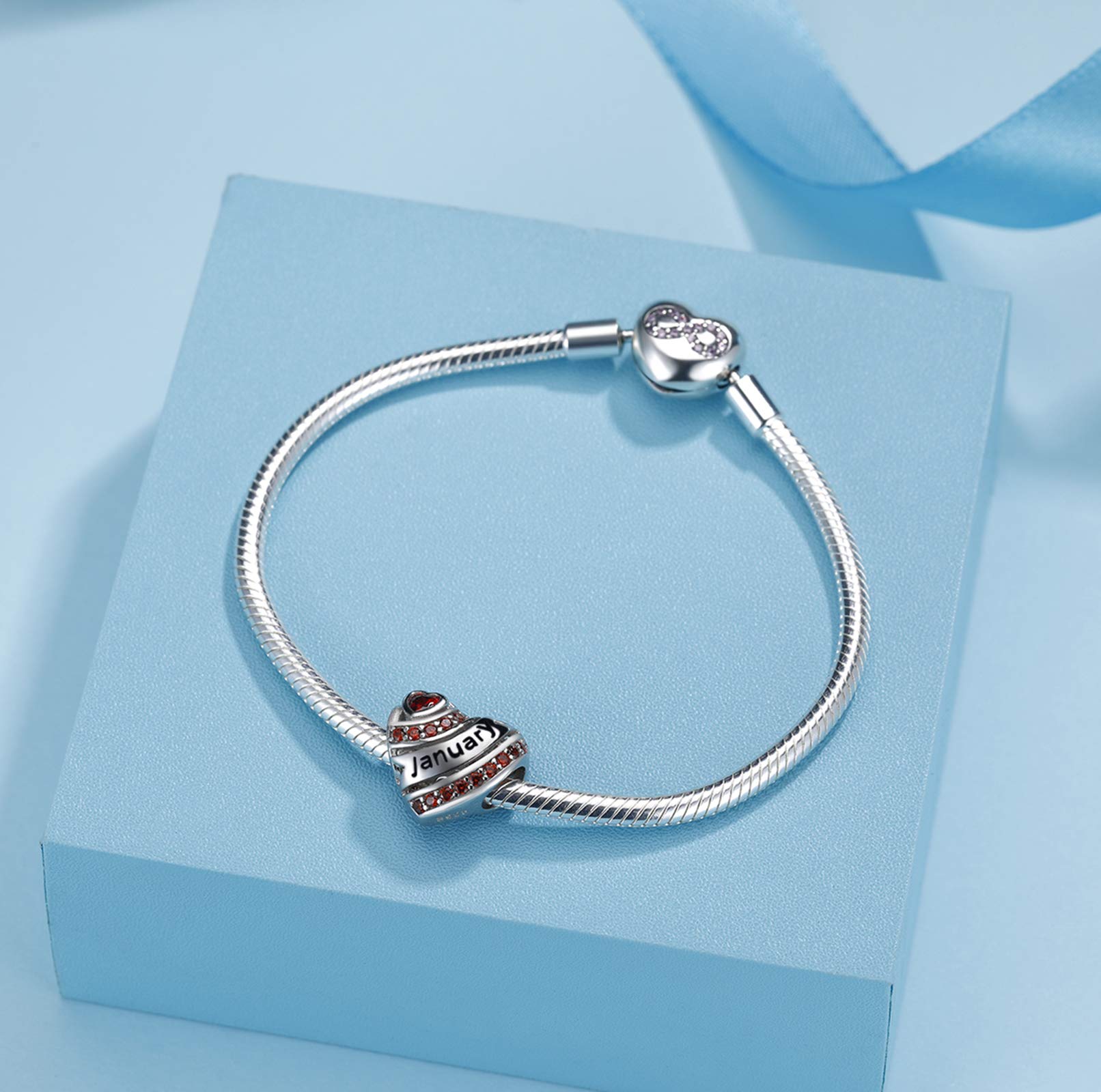 925 Sterling Silver Birthstone Heart Charms - Personalized Charm Bracelet & Necklace Pendants for Women | Romantic Birthday Gifts, Anniversary Presents | Perfect for Jewelry Making, Stackable Bracelets & Sentimental Keepsakes