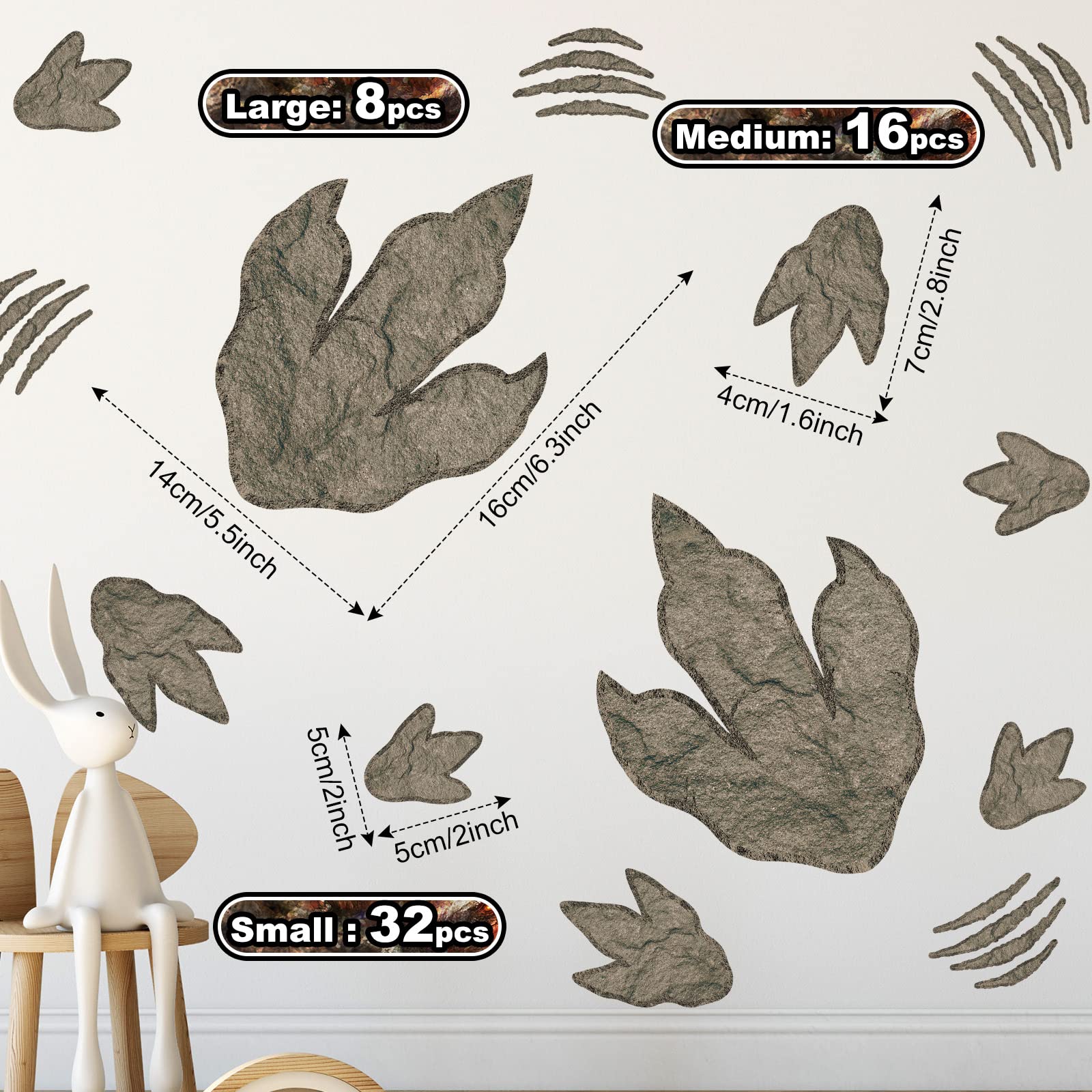 Large Dinosaur Wall Decals - 56 Pcs Dino Footprints & Tracks Stickers for Boys Room Decor | Perfect for Kids Birthday Party Gifts & Nursery Wall Art | Fun Dinosaur Theme Bedroom & Playroom Decorations