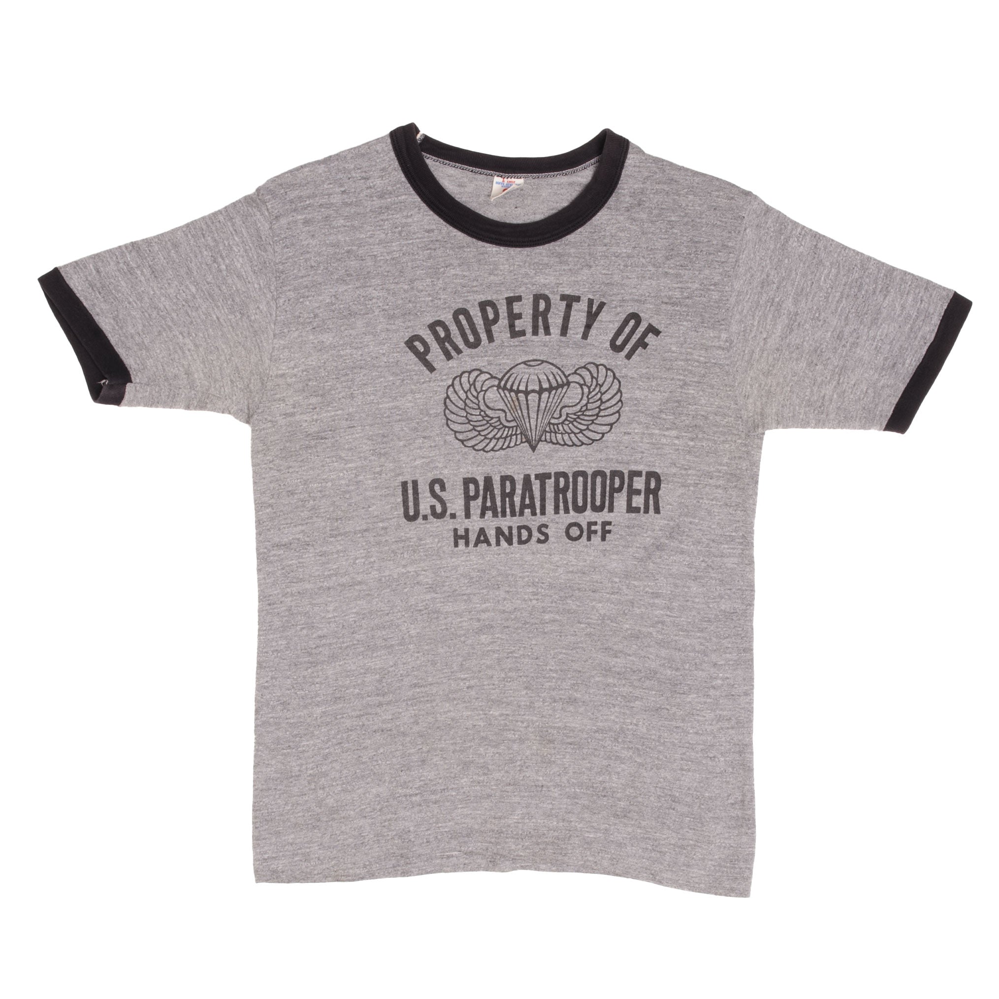 Vintage 1970s US Paratrooper Hand Off T-Shirt - Small, Made in USA - Military Collectible & Retro Fashion for History Enthusiasts