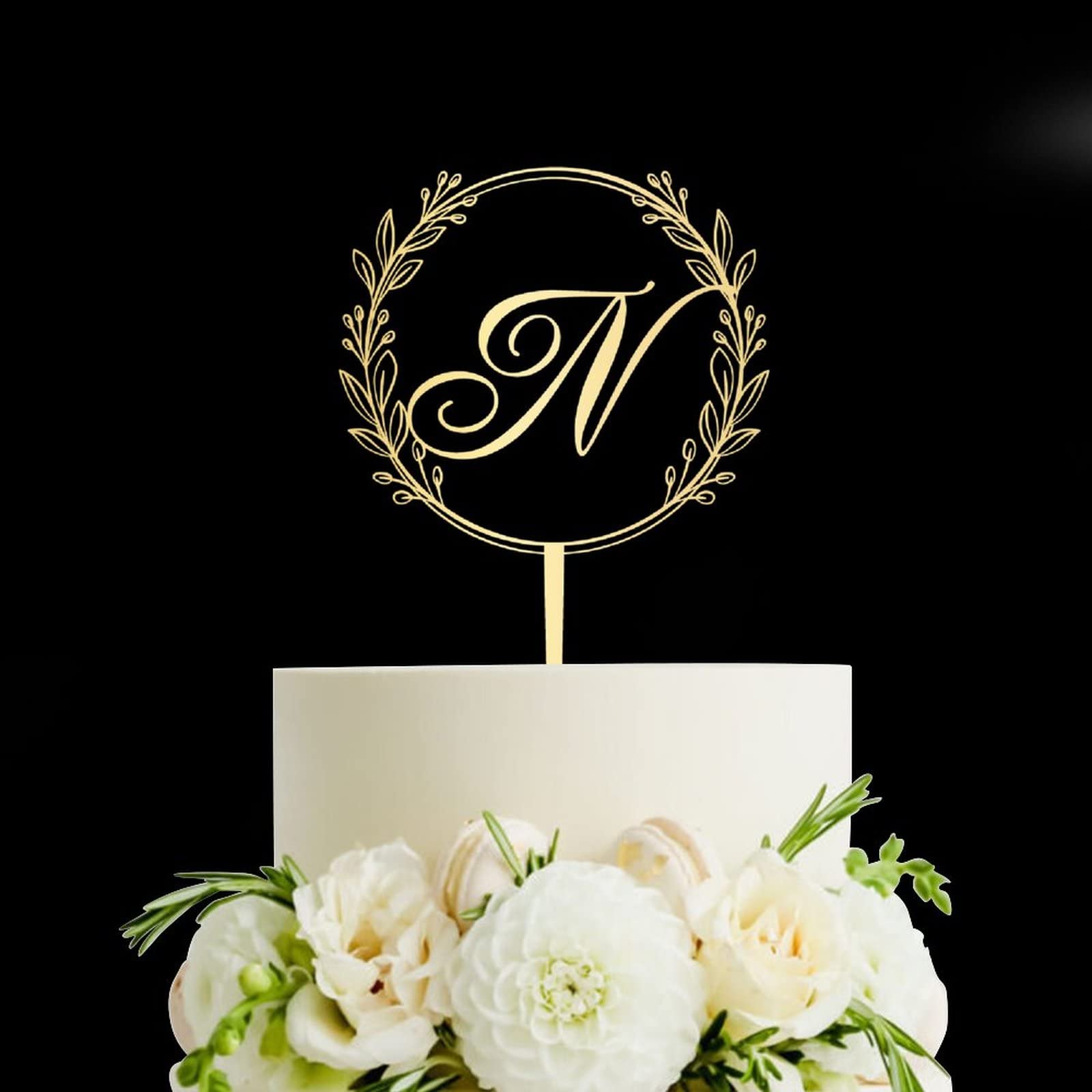 Personalized Gold Acrylic Letter N Cake Topper - Elegant Wreath Design for Wedding, Anniversary & Birthday Party Cake Decorations - Perfect for Custom Cakes, Cupcakes & Dessert Displays