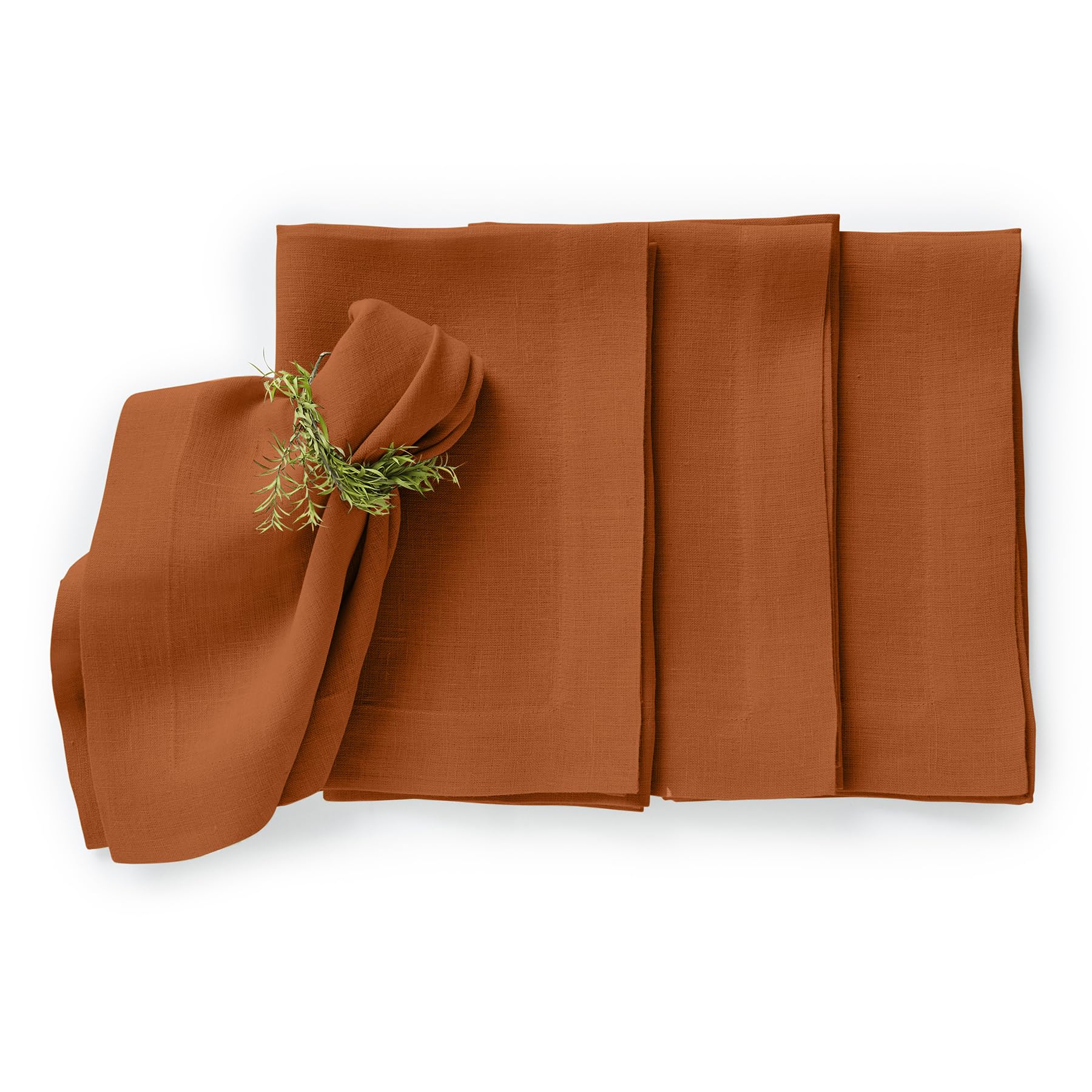Premium 100% Pure Linen Dinner Napkins Set of 4 - 20x20 Inch Prewashed Cinnamon Stick Color - Machine Washable European Flax Table Linens for Thanksgiving, Christmas & Holiday Dining - Elegant Fall & Halloween Table Decor