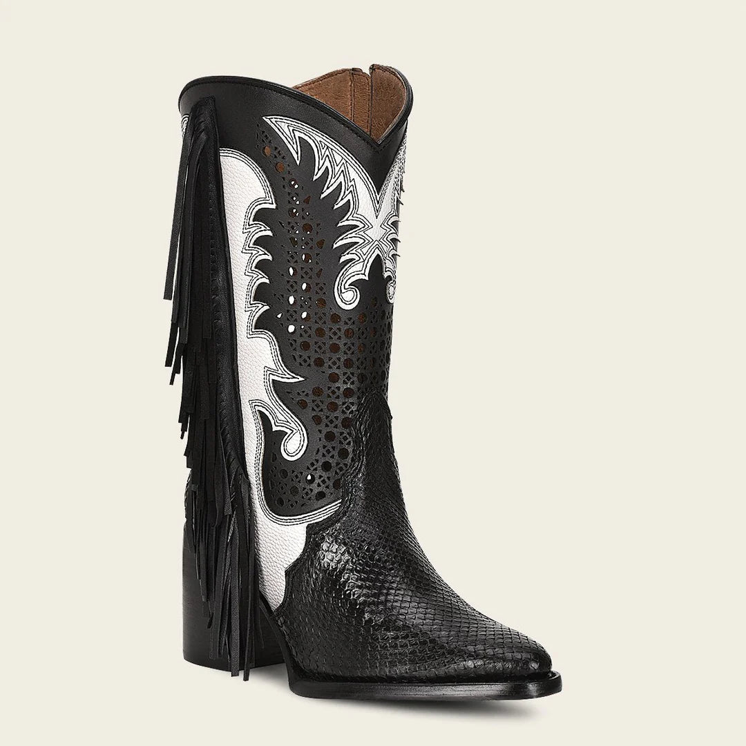 Stylish Black Western Fashion Python Skin Boots for Women - Perfect for Cowgirl Outfits & Country Dance Parties