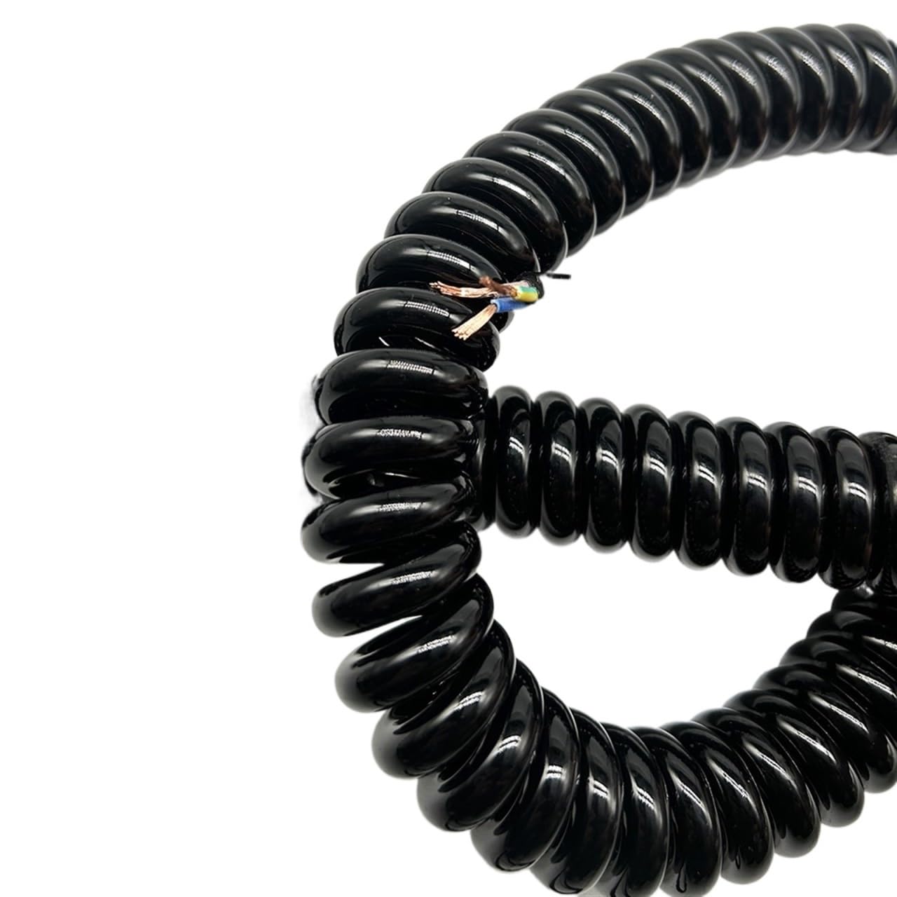 18AWG 2 Core Spiral Power Cable - 0.75mm² Retractable Extension Cord (2 Meter Stretch, Black) - Perfect for Trucks, Workshops, and Home Appliances