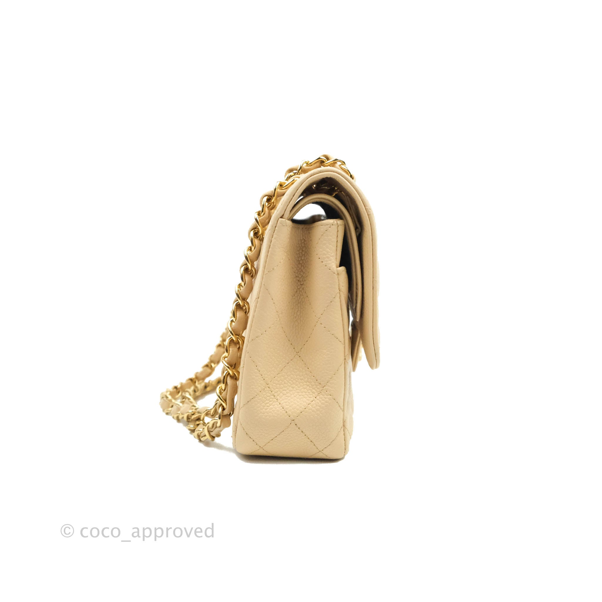Chanel Classic Medium Double Flap Bag in Beige Caviar Leather with Gold Hardware - Luxury Designer Handbag for Women, Perfect for Work, Evening Events & Special Occasions