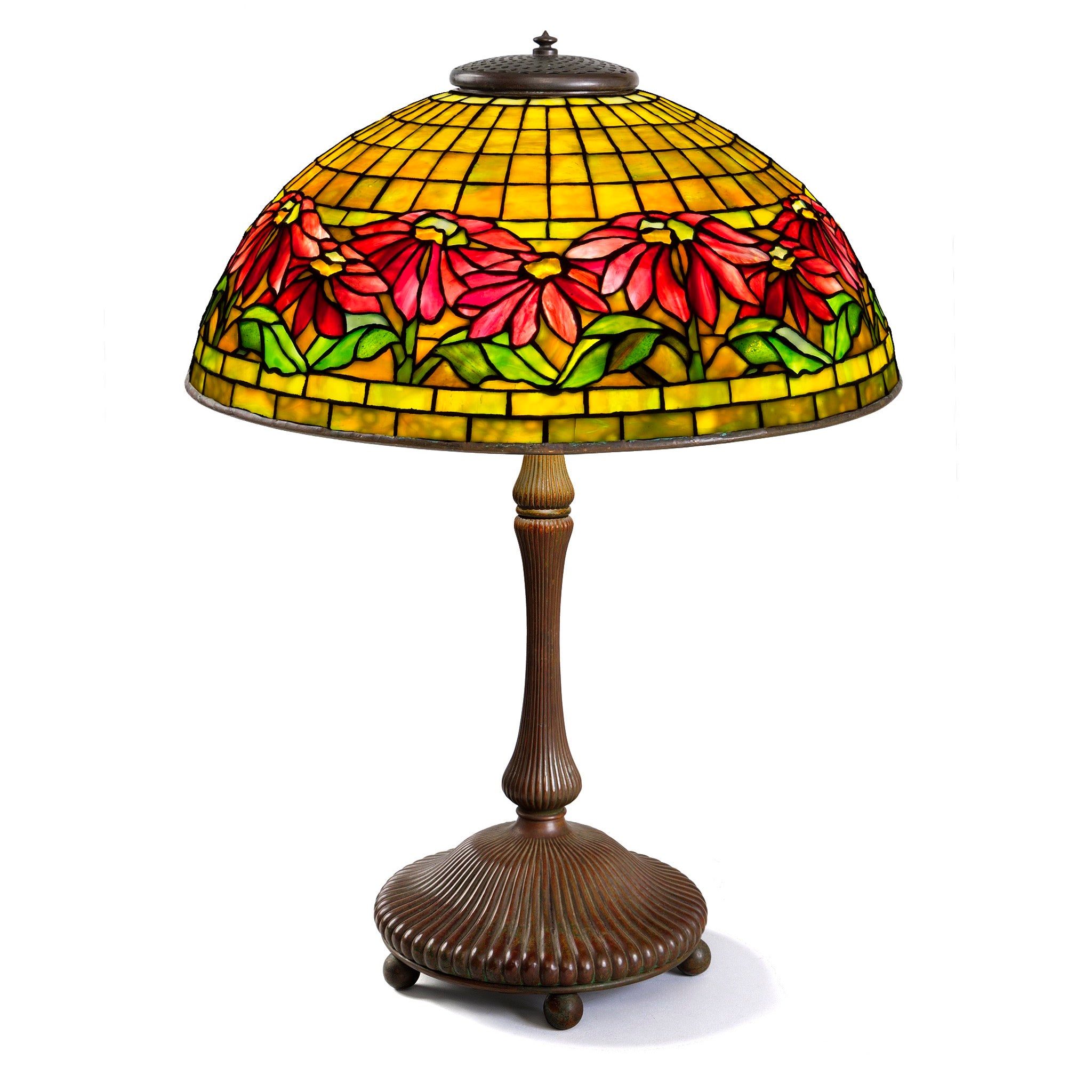 Tiffany Studios New York Poinsettia Table Lamp - Stained Glass Art Deco Home Decor for Living Room, Bedroom & Office Lighting