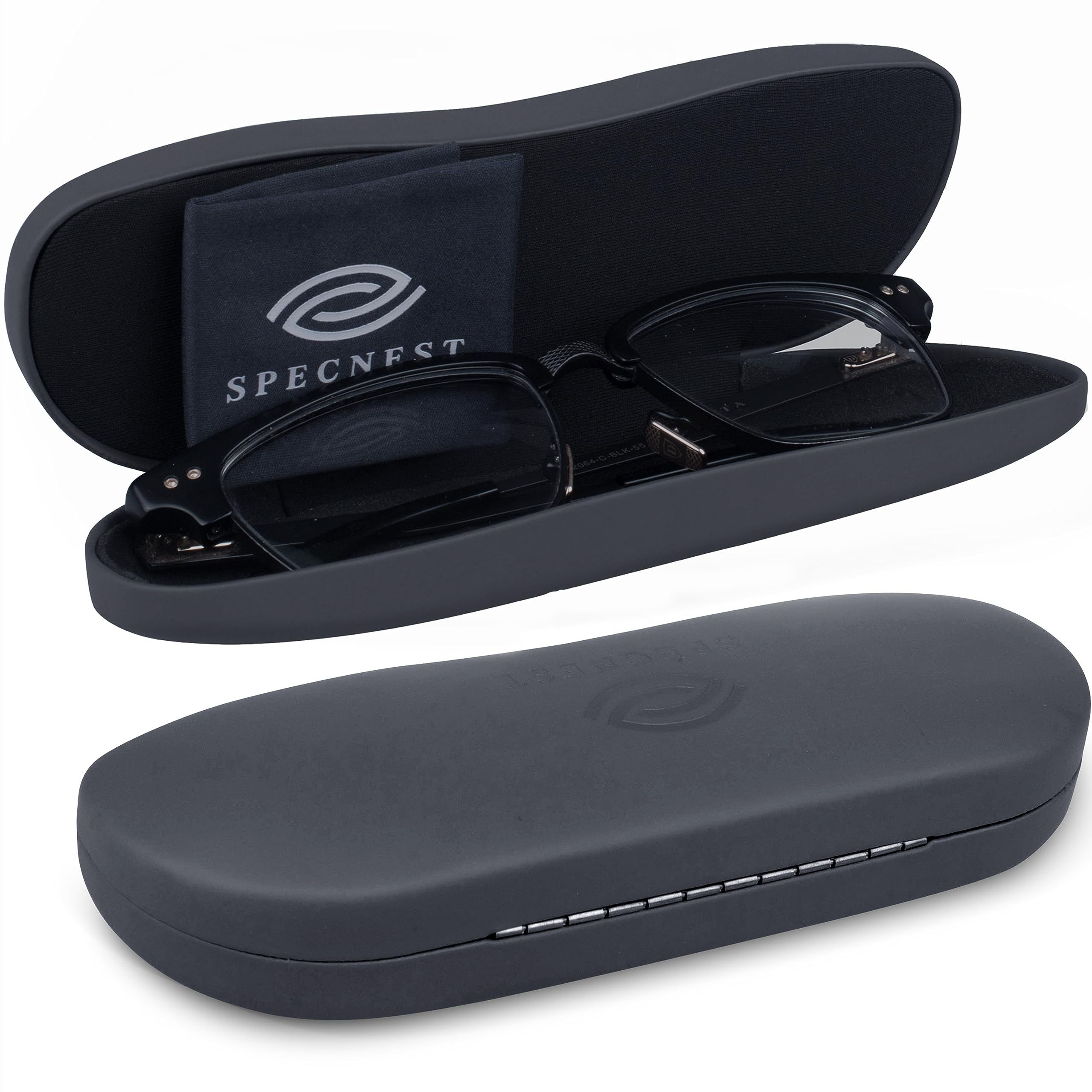 Thin & Slim Hard Shell Glasses Case - Stainless Steel with Vegan Leather - Modern Professional Eyeglass Holder for Men & Women - Perfect for Travel, Office & Daily Use