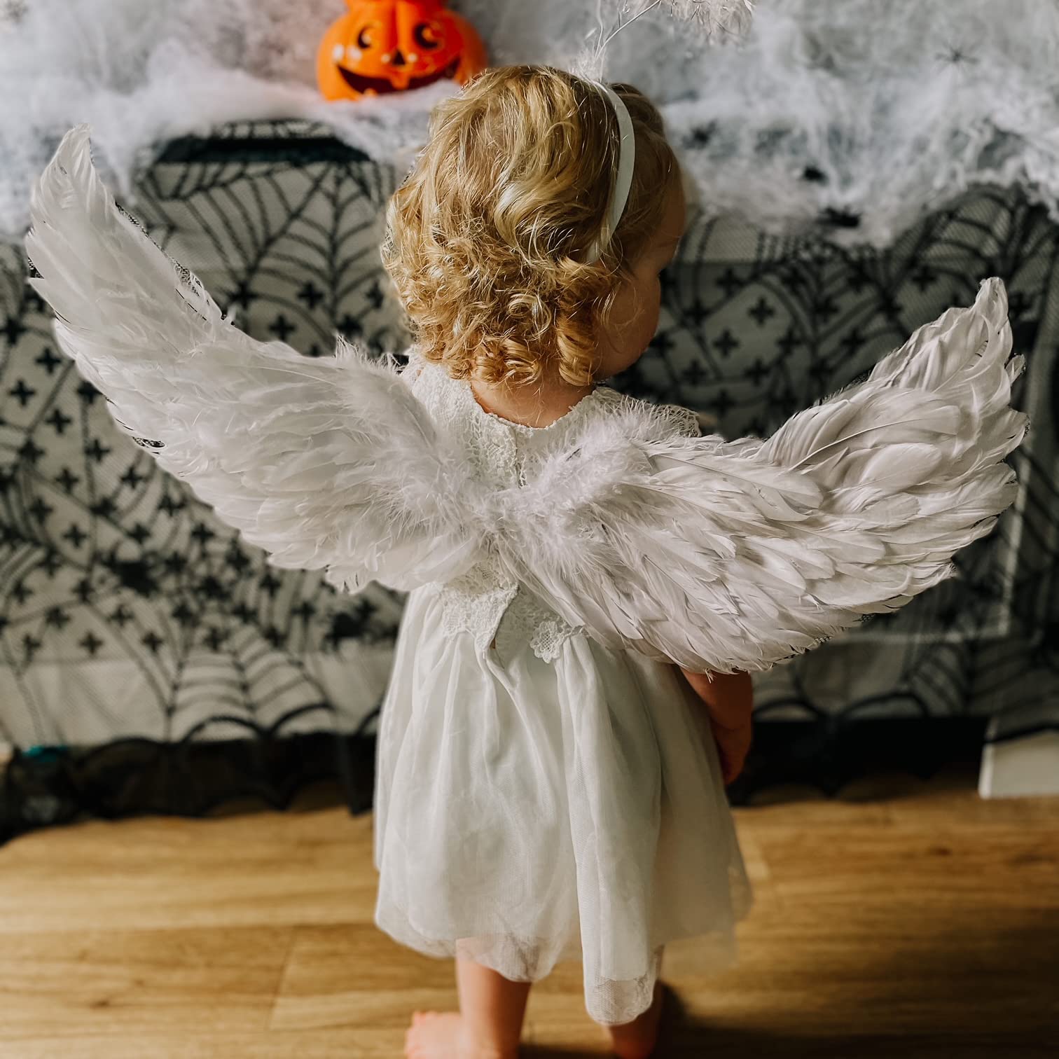 White Angel Wings and Halo Set with Feather Headband & Wand - Christmas, Halloween, Cosplay Costume Accessories for Parties, Photo Shoots & Fairy Costumes