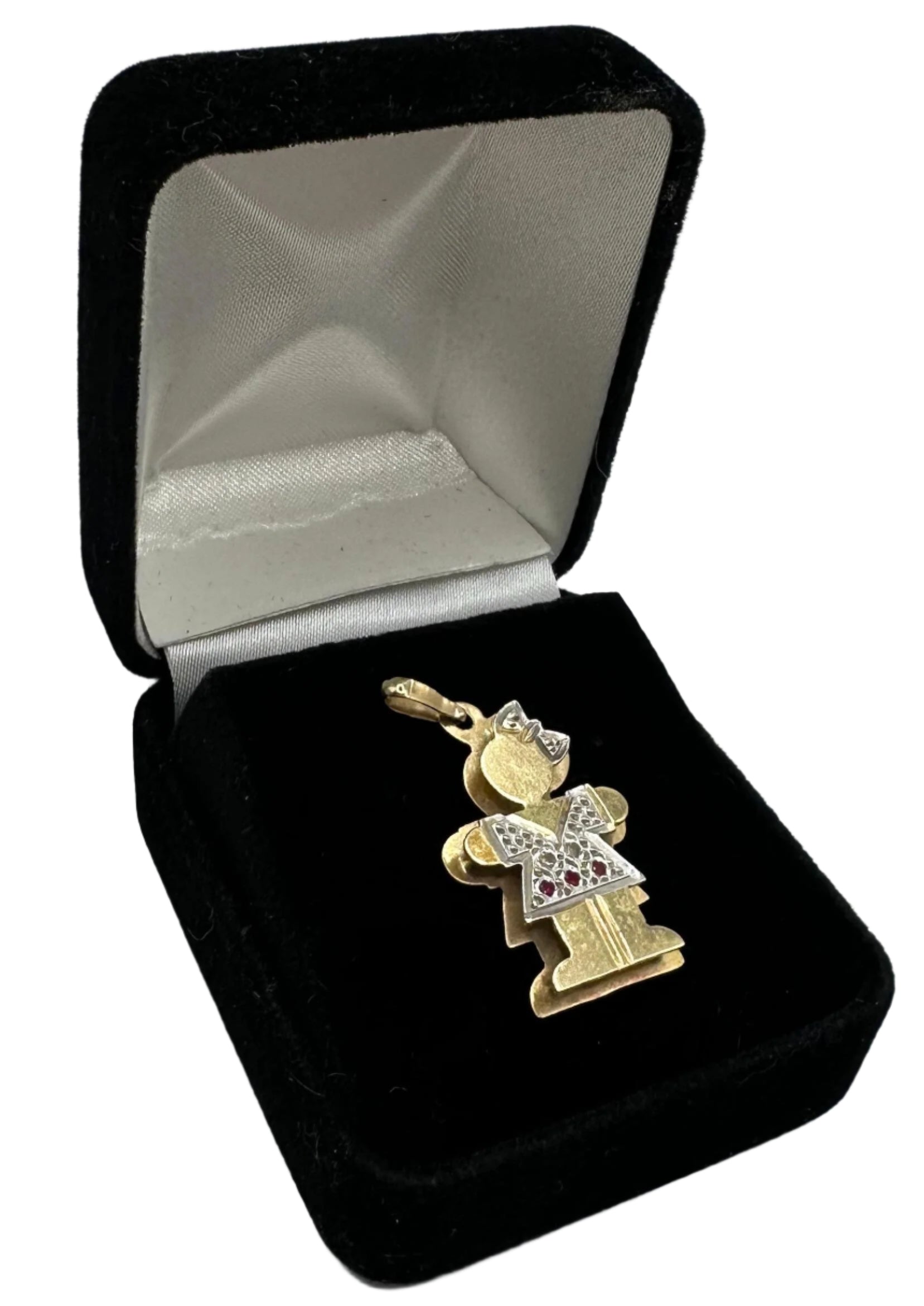 Vintage 14K Yellow & White Gold Little Girl Pendant with Ruby Accents - 2.7g - Elegant Jewelry Gift for Women & Girls - Perfect for Birthdays, Anniversaries & Special Occasions
