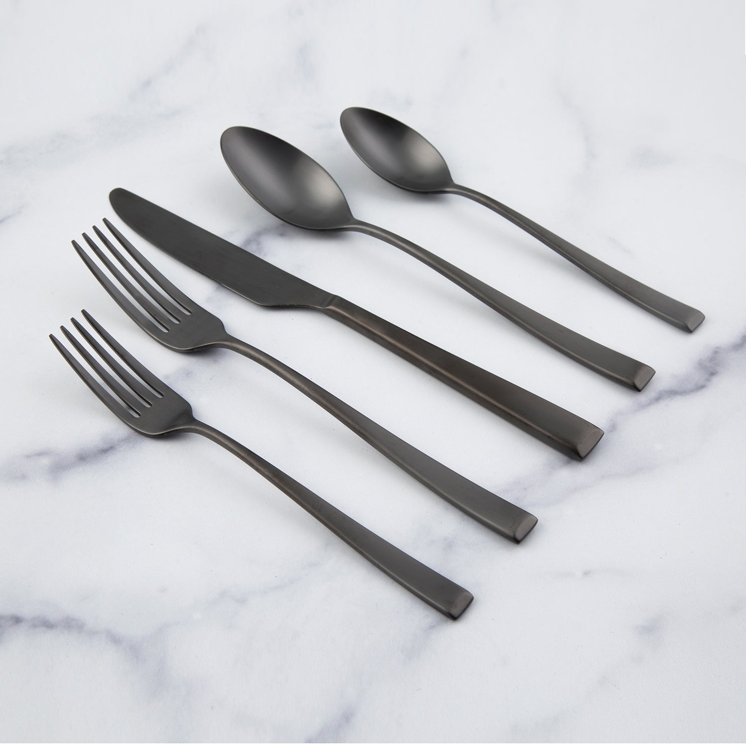 Marlise 20-Piece Black Satin Flatware Set - Elegant Stainless Steel Cutlery for Dining, Wedding, and Special Occasions