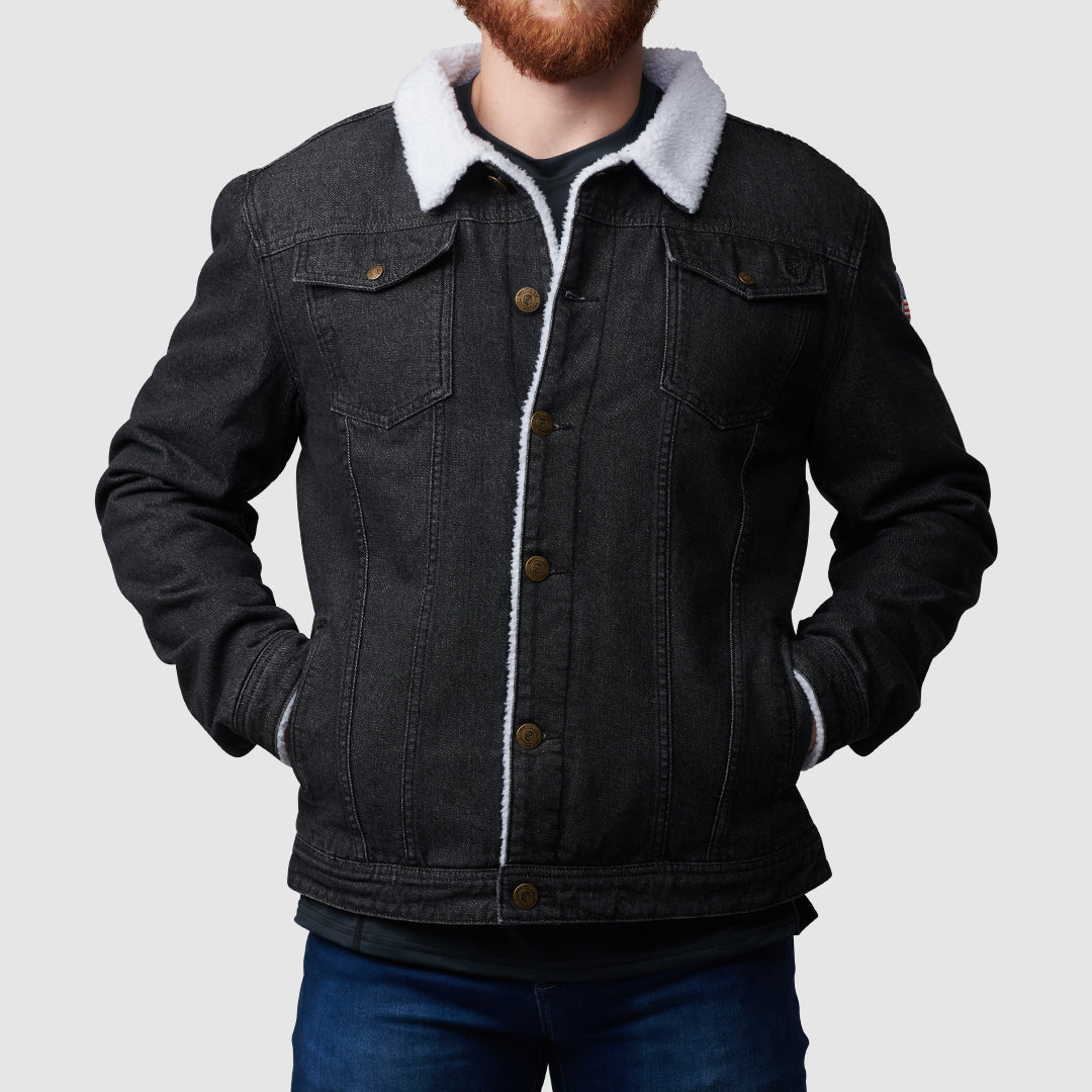 Men's Black Pioneer Jacket with American Flag - Outdoor Hiking, Camping & Casual Wear