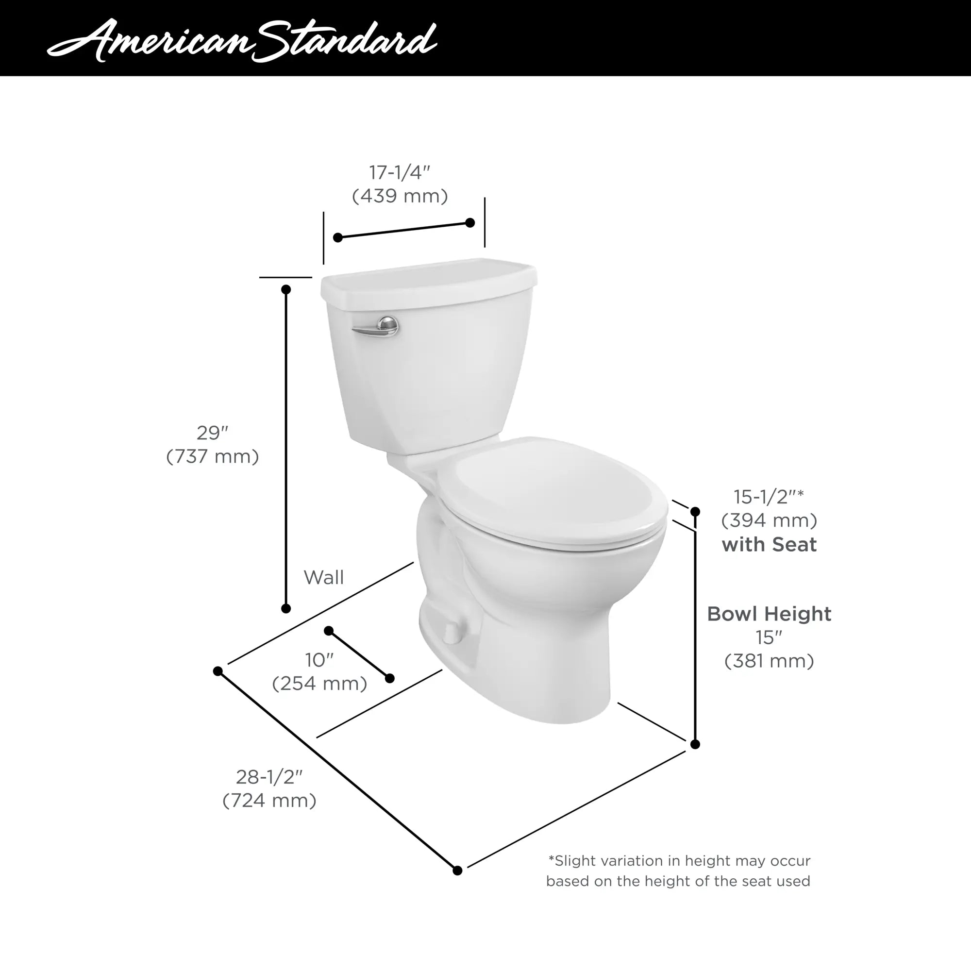 Cadet 3 1.6 GPF/6.0 LPF Left-Hand Trip Lever Elongated Toilet Bowl - 15
