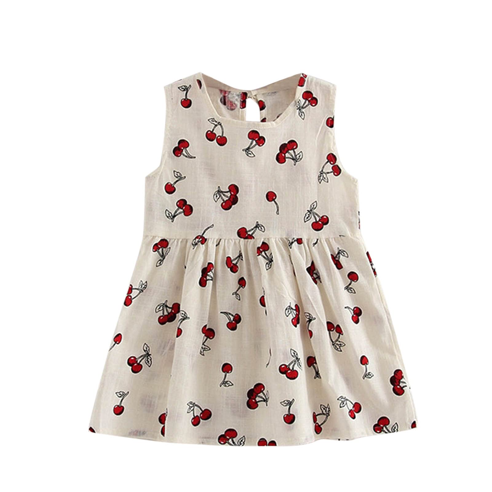 Bmisegm Girls' Casual Summer Sleeveless Sundress - Cherry Print Princess Dress for Kids | Perfect for Beach, Party & Playtime