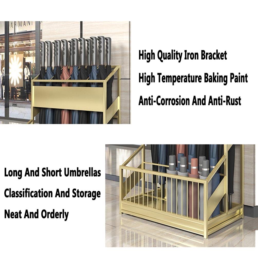 Large Iron Umbrella Stand Holder for 30-50 Umbrellas - Freestanding Hallway Entrance Organizer with Drip Tray, Gold (48x27x58cm) - Perfect for Home, Office, Restaurant & Hotel Entryways