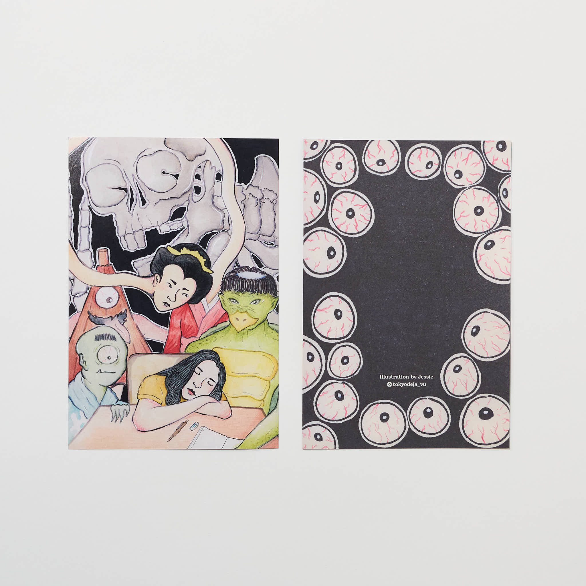 Yokai Halloween 2 Postcard Set by Jessie - Japanese Ghost Themed Stationery for Halloween Decorations & Scrapbooking