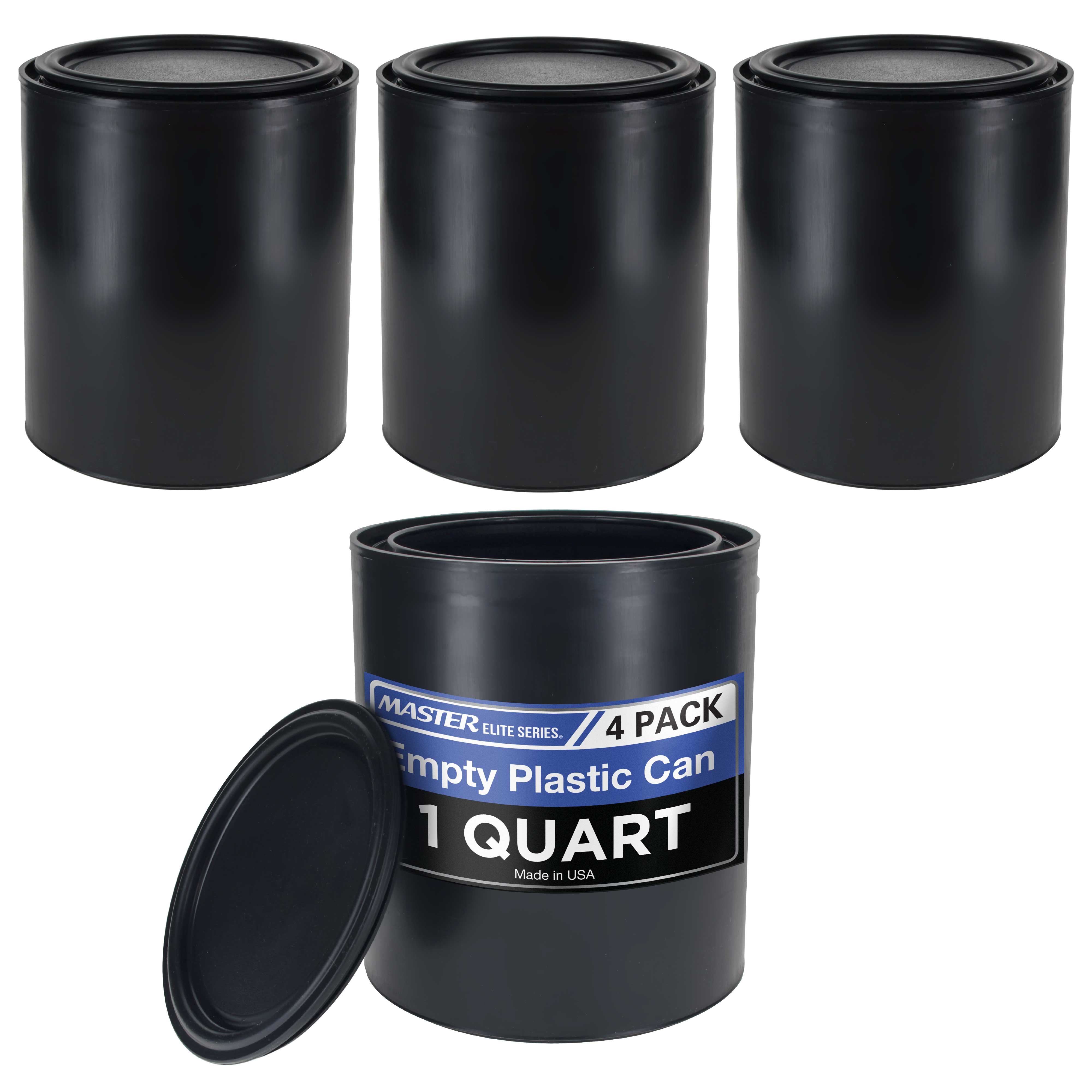 Master Elite 1 Quart (32 oz) Empty Plastic Paint Bucket with Triple Lock Airtight Lid - Pack of 4, All Plastic Coating Storage Can with Handle - Ideal for Paint Storage, DIY Projects, and Home Organization