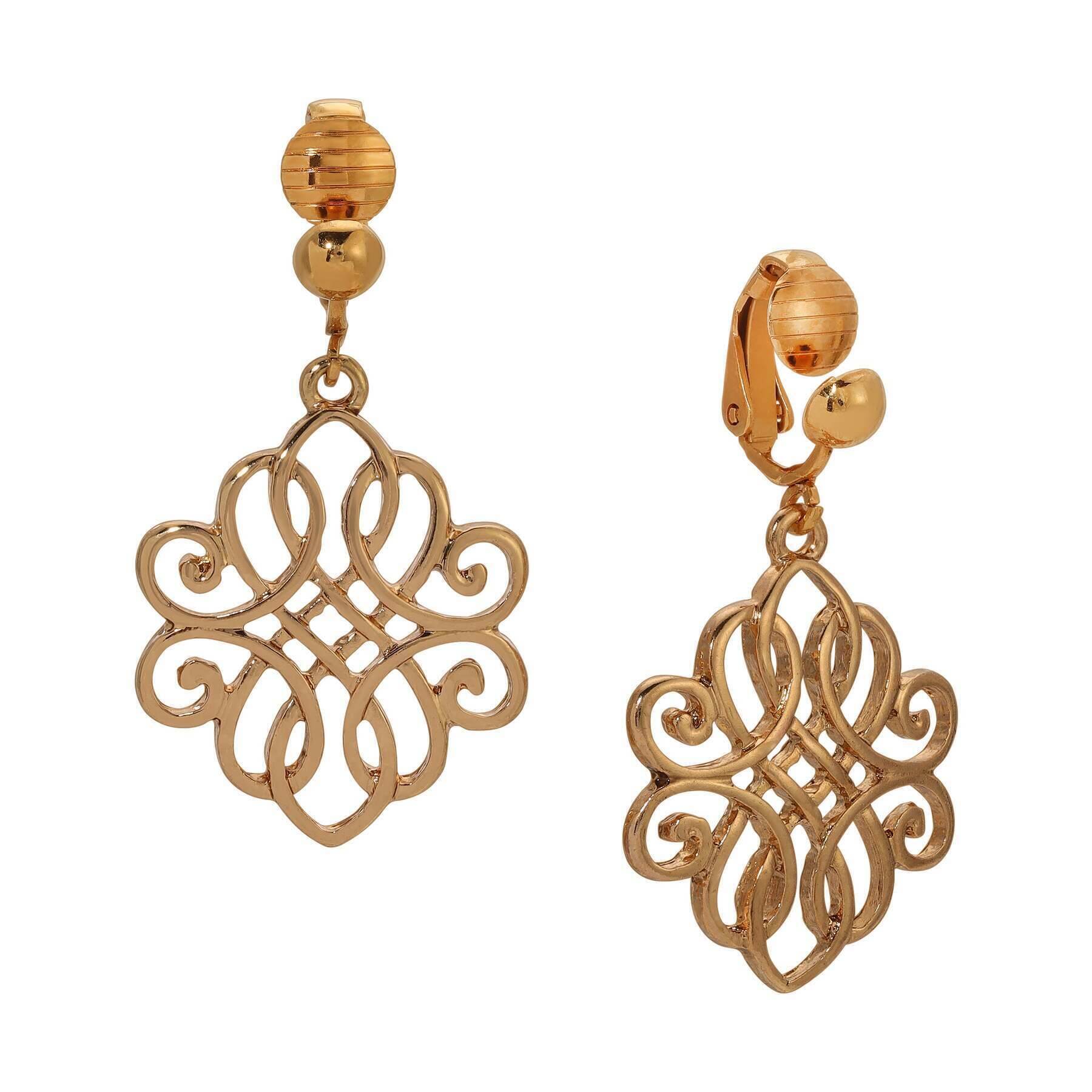 Vintage 1928 Jewelry Classic Filigree Clip-On Earrings for Women - Elegant Costume Jewelry for Weddings, Parties & Special Occasions