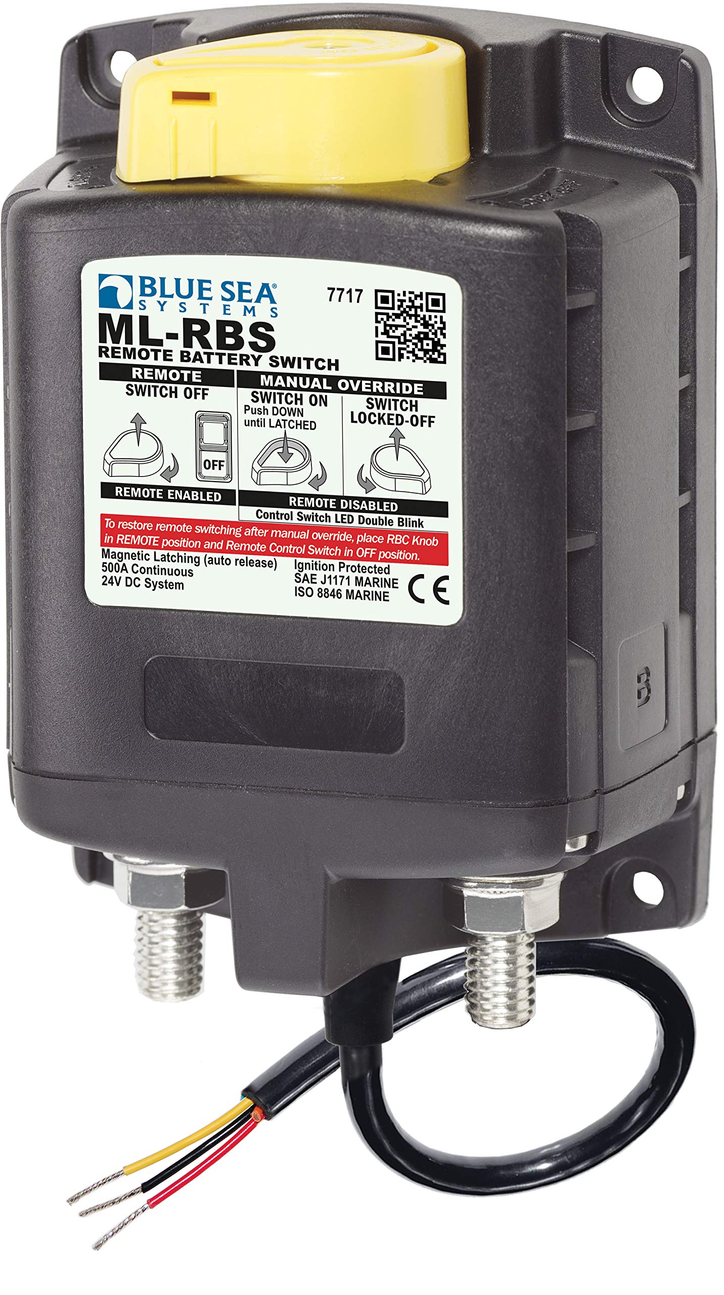 Blue Sea 7717 ML-RBS Remote Battery Switch with Manual Control & Auto-Release - 24V DC (53465) - Perfect for Marine, RV, and Off-Grid Power Systems