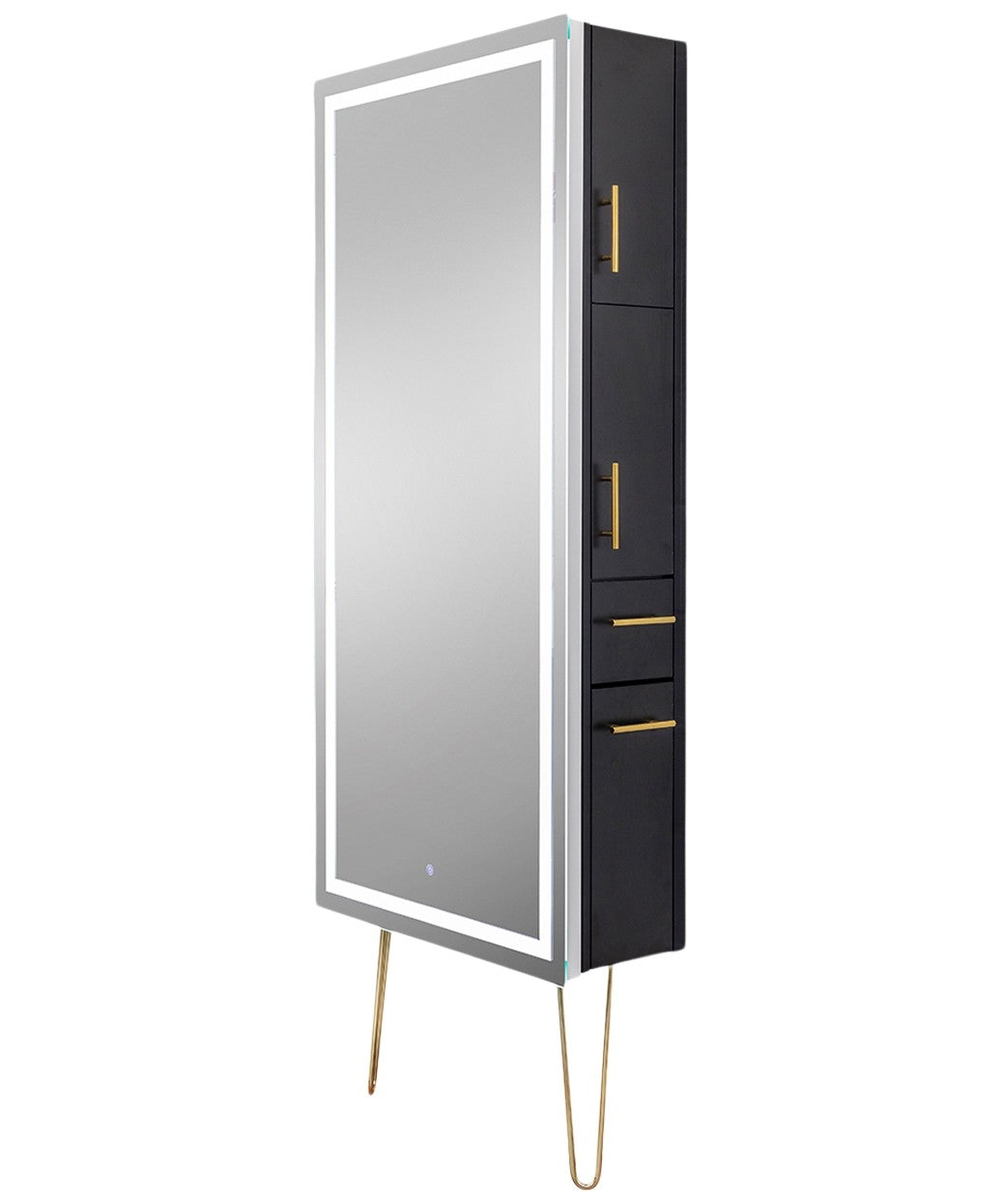 Premium LED Salon Mirror with Storage Station & Gold Legs - Perfect for Makeup Vanity, Dressing Room, and Beauty Salon Use