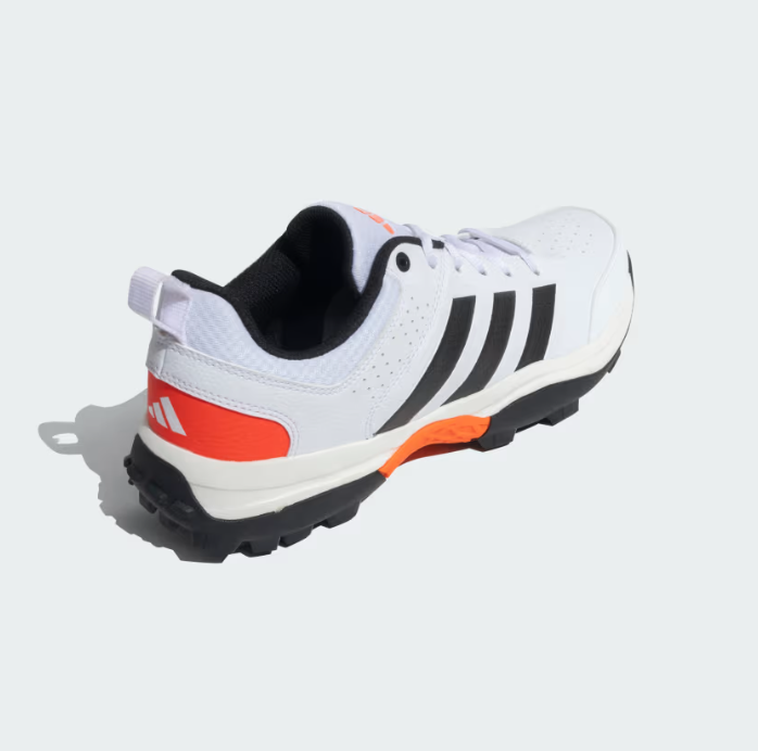 Adidas Crinu 24 M Cricket Shoes for Men - Cloud White/Core Black/Solar Red/Off White - Lightweight Performance Footwear for Cricket Matches & Training