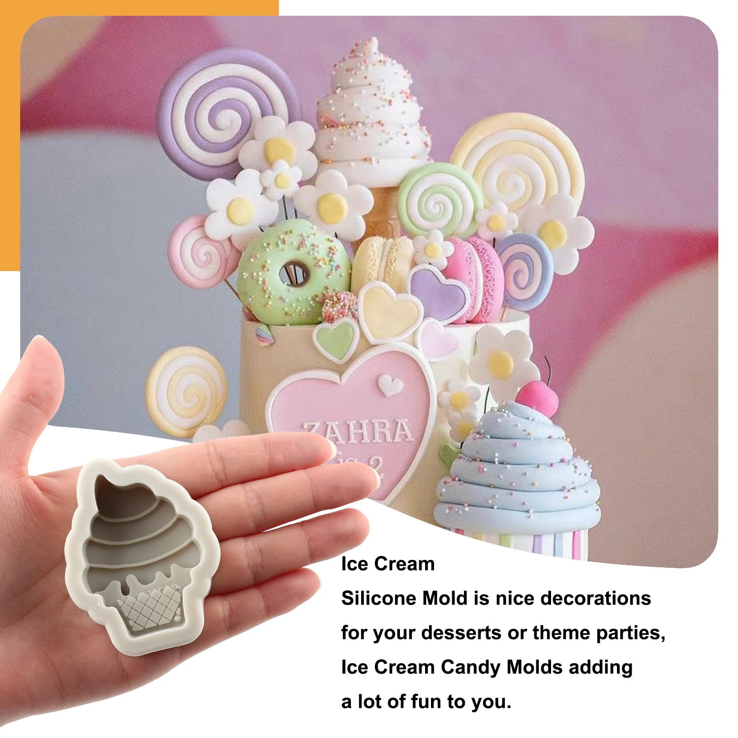 Sijiangmold 4-Piece Silicone Mold Set for Ice Cream Donut, Macaron, Fondant, Cupcake Topper - Perfect for Cake Decorating, Chocolate Candy, Polymer Clay & Gum Paste - Ideal for Baking, DIY Crafts & Party Desserts