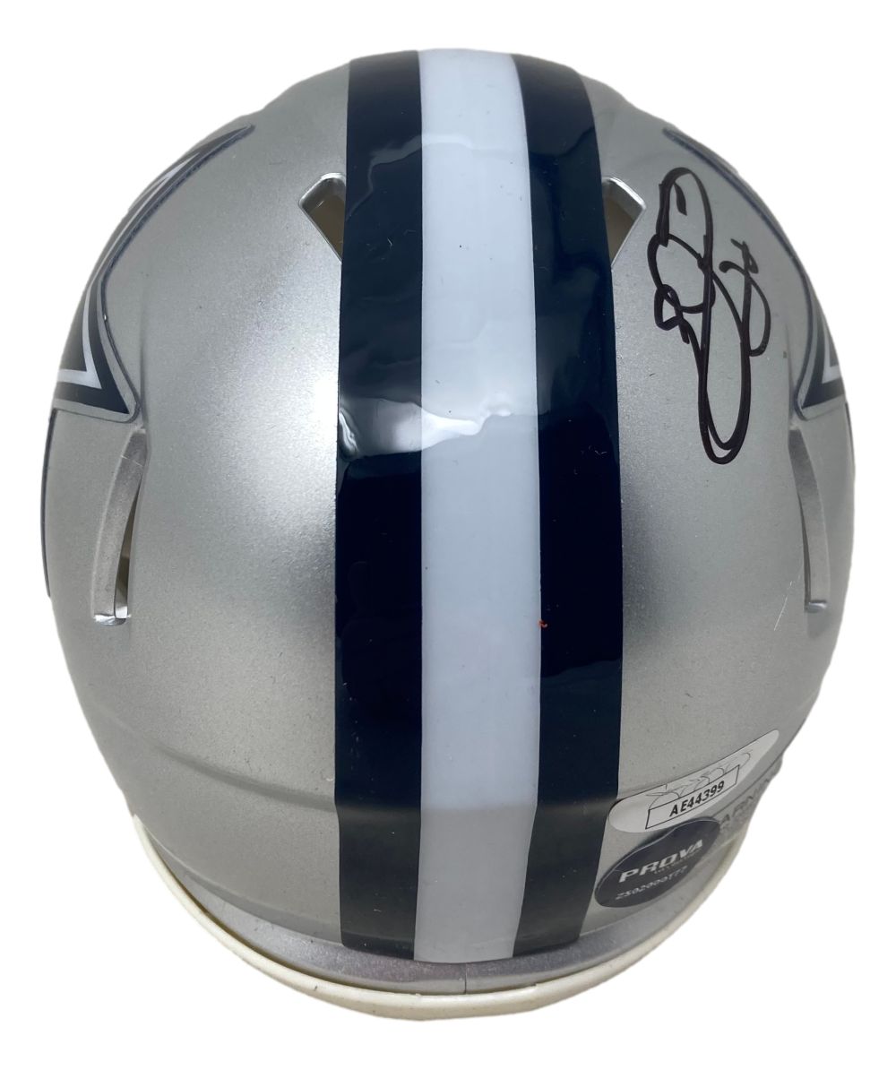 Emmitt Smith Autographed Dallas Cowboys Mini Speed Replica Helmet with JSA Certificate - Perfect for NFL Fans, Sports Memorabilia Collectors, and Man Cave Decor