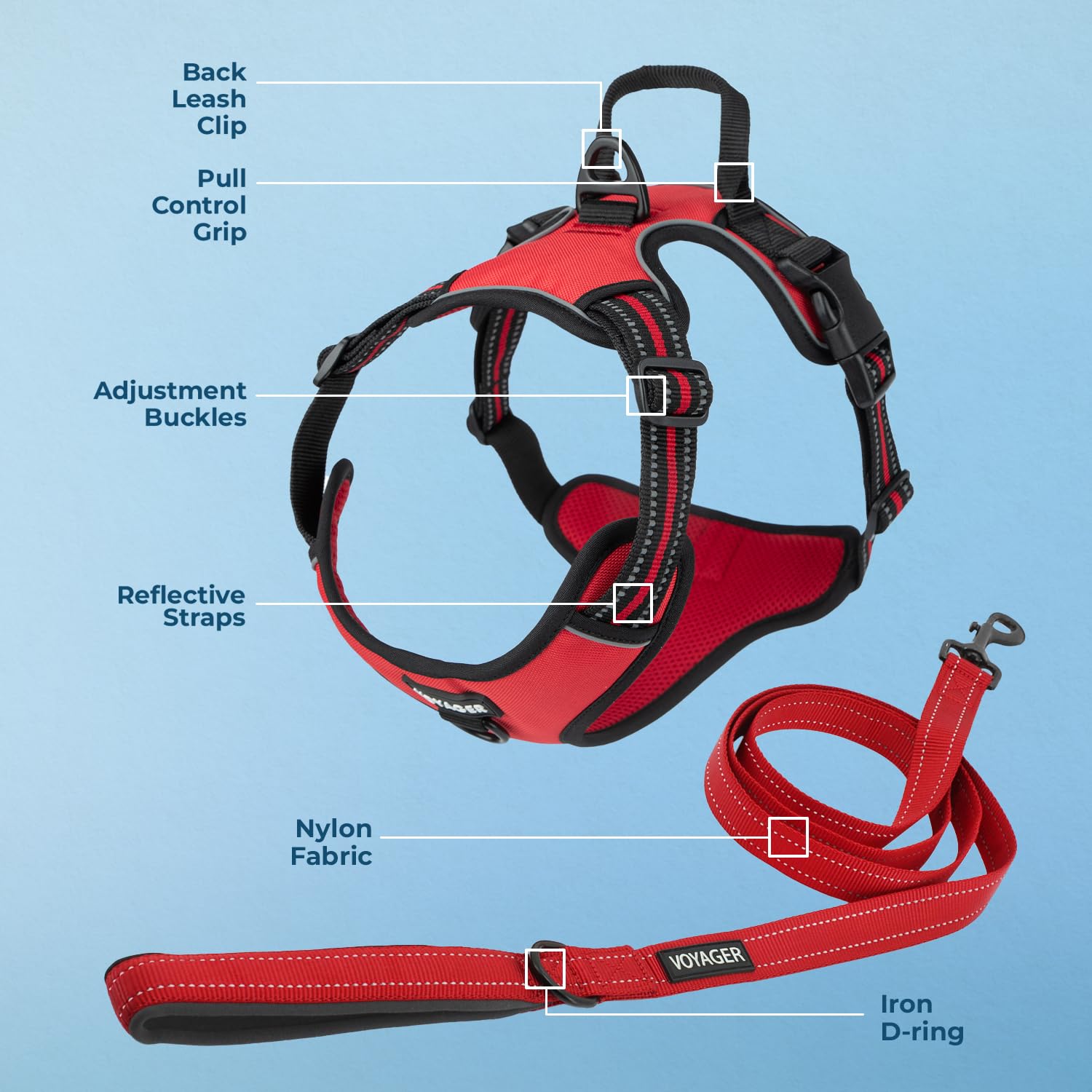 Voyager No-Pull Dog Harness with Dual Leash Attachment - Adjustable Soft & Strong Pet Harness for Medium & Large Dogs - 3M Reflective Technology - Harness & Leash Set (Red Lattice, XS) - Perfect for Walking, Running & Outdoor Adventures