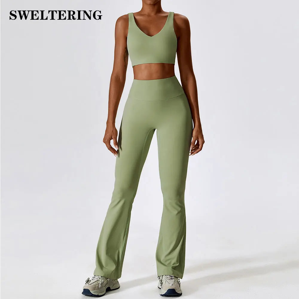 2-Piece Women's Yoga Tracksuit Set - Long Sleeve Crop Top & High Waist Leggings - Gym Workout Sportswear for Fitness, Running & Lounge Wear