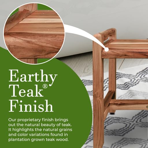 EcoDecors Eleganto 20 Inch Waterproof Teak Wood Shower Bench - Non-Slip Bath Stool Seat with Storage for Bathroom Safety & Organization - Perfect for Elderly, Spa, and Small Space Showers