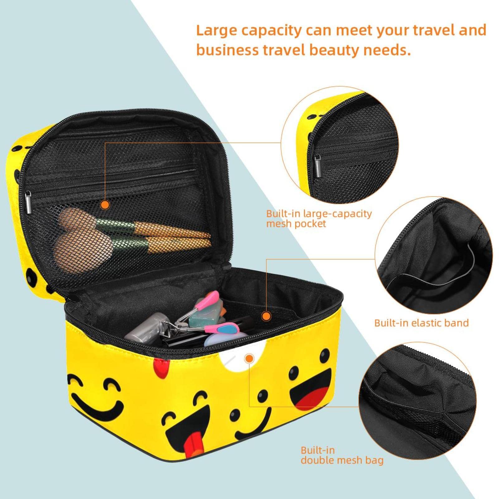 Portable Travel Makeup Organizer Bag for Women - Waterproof Cosmetic Case with Funny Emoticon Faces - Perfect for Vacation, Gym & Daily Use