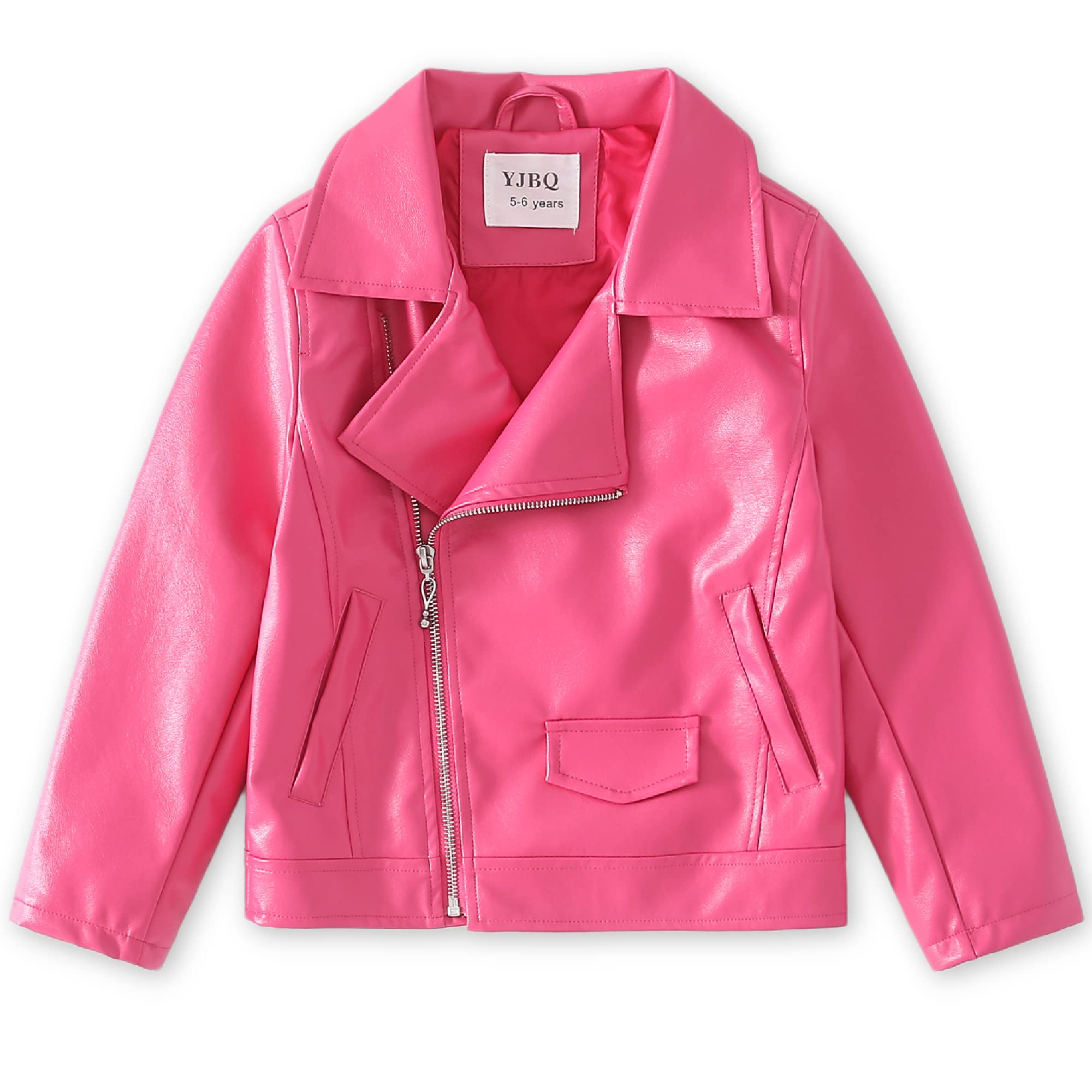 Girls Faux Leather Motorcycle Jacket - Windproof Bomber Coat with Zipper Pockets for Kids Ages 4-14 | Stylish Spring & Fall Outerwear for School, Riding & Outdoor Activities