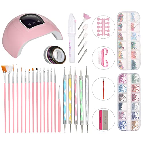 EXCLUZO Professional Nail Art Kit with UV/LED Nail Lamp, Nail Grinder, Painting Brushes, Dotting Tools, Decorations, Nail Files & Rhinestones - Complete Manicure Set for Salon & Home Use