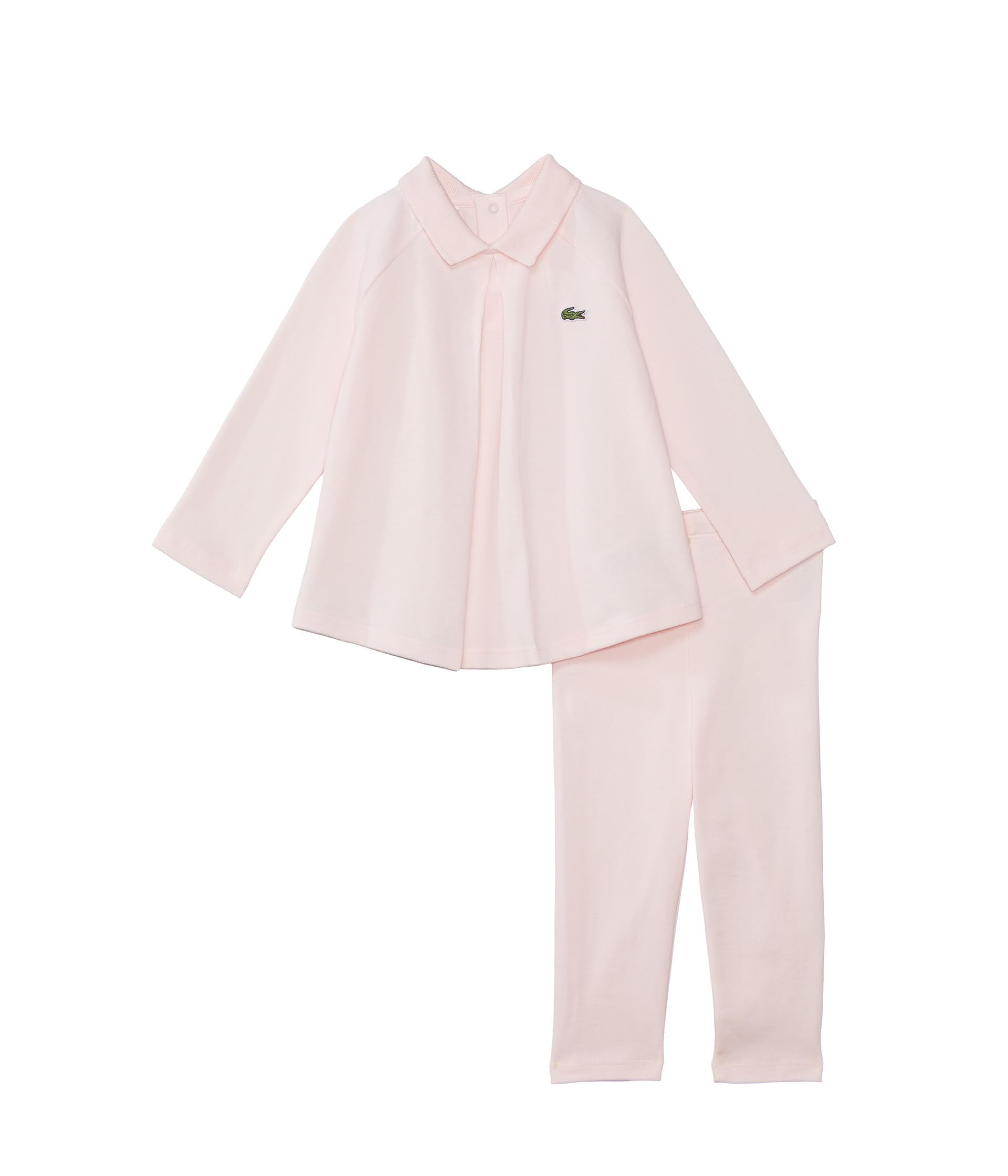 Lacoste Baby Girls Long Sleeve Collared PJ Set with Leggings - Cute Cotton Pajama Gift for Toddlers - Perfect for Sleepovers, Birthday Gifts & Holiday Presents