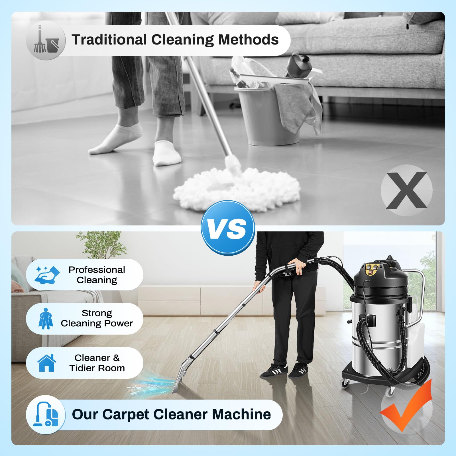 60L Commercial Carpet Cleaner Machine - 110V Deep Cleaner for Carpets, Sofas & Curtains | Portable Carpet Shampooer & Floor Scrubber with Dust Extraction | Perfect for Home, Office & Commercial Cleaning