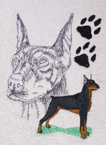 Premium Beige Bath Towel Set with Embroidered Doberman Pinscher - Soft & Absorbent 6-Piece Towel Set for Bathroom, Spa, and Pet Lovers - Perfect Gift for Dog Owners