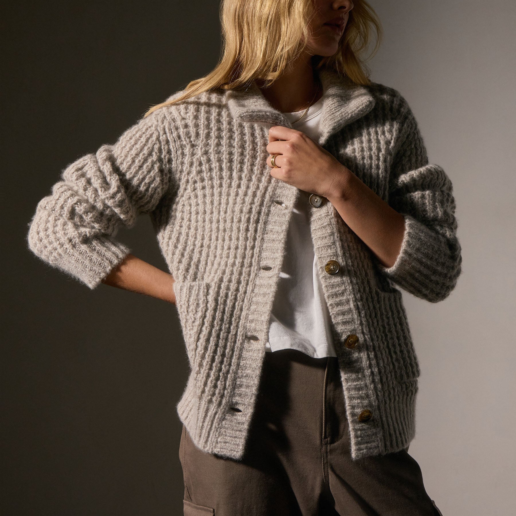 Luxury Cashmere Chunky Waffle Knit Cardigan Sweater - Soft & Warm Hazel Brown Oversized Wrap for Women | Perfect for Fall, Winter & Cozy Home Wear