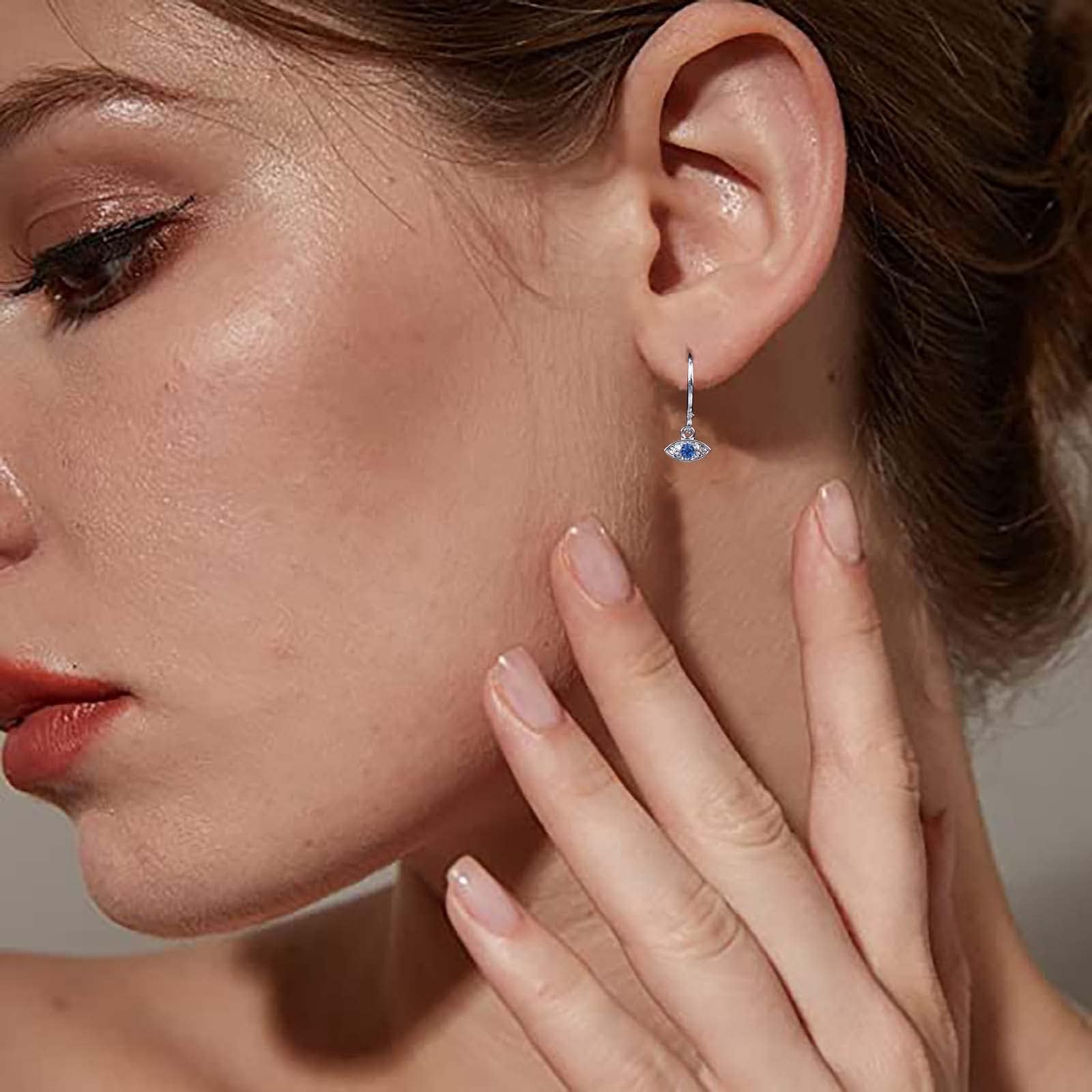 Vintage Evil Eye Dangle Earrings - 14K Gold Plated Tiny Huggie Hoop Earrings with Swarovski Crystal Lucky Eye Charm - Turkish Evil Eye Jewelry for Women & Girls | Perfect for Everyday Wear, Gift Giving & Spiritual Protection