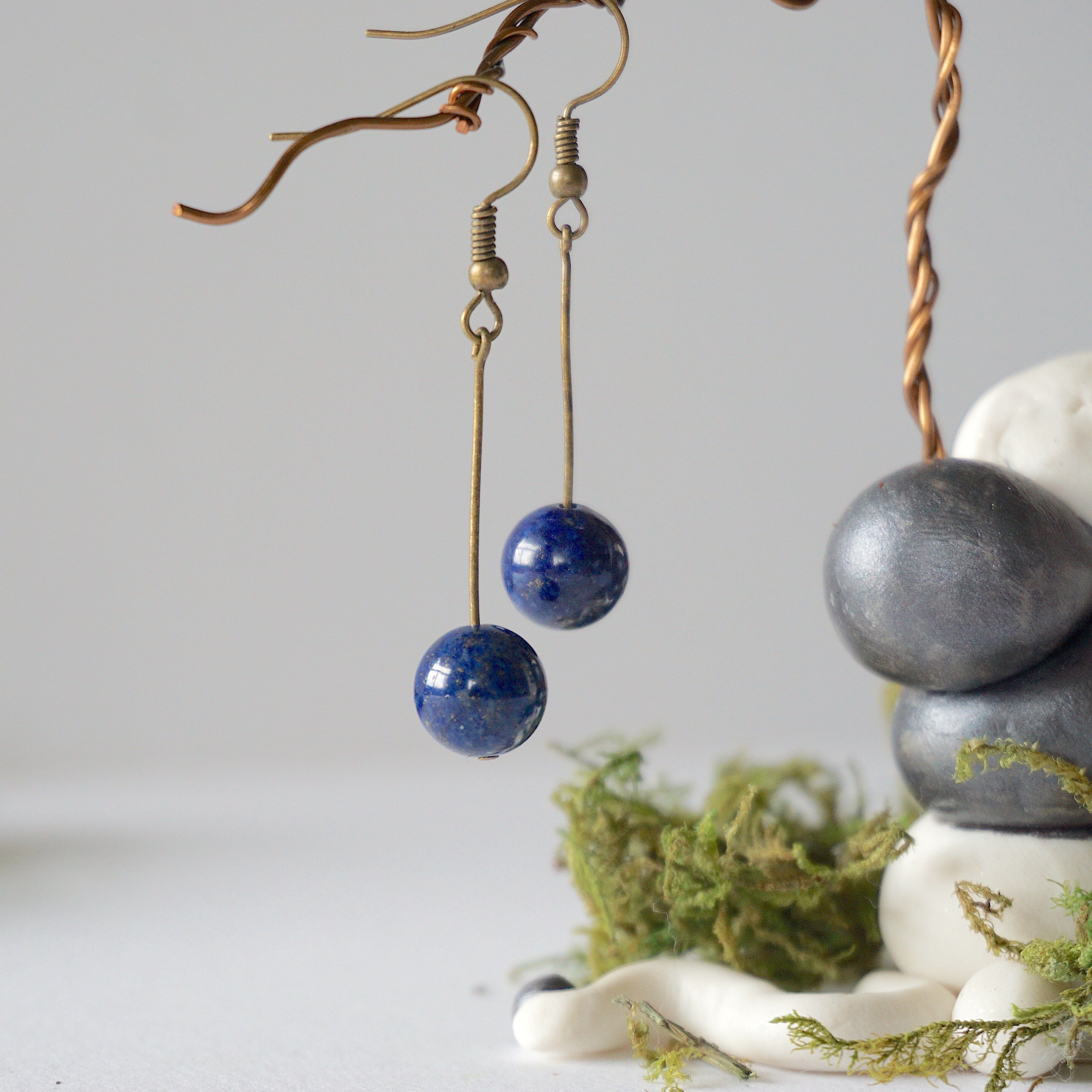 Lapis Lazuli Beaded Drop Earrings in Antique Bronze - Handmade Bohemian Jewelry for Women, Perfect for Weddings & Boho Fashion