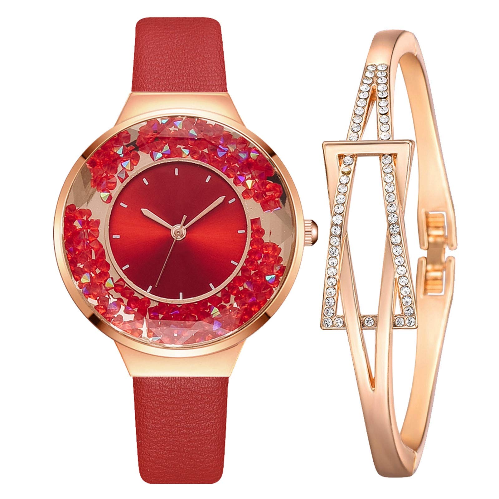 INNOVIERA Elegant Rose Gold Ladies Watch with Chain Dial & Raised Glass - Stylish Bracelet Watch Set for Women - Perfect Gift for Birthday, Anniversary & Special Occasions (Red, One Size)
